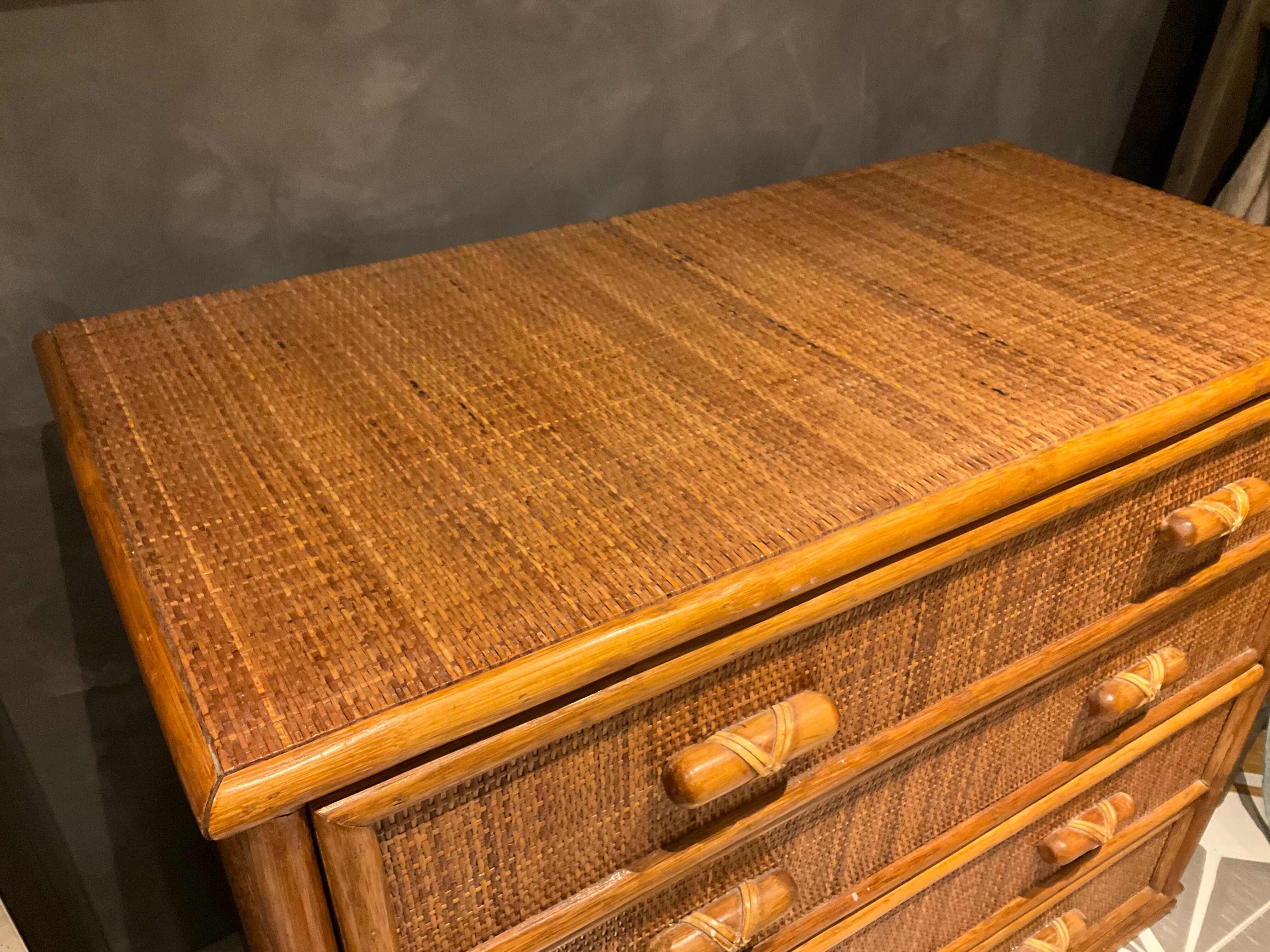 Commode tiroirs rotin bambou