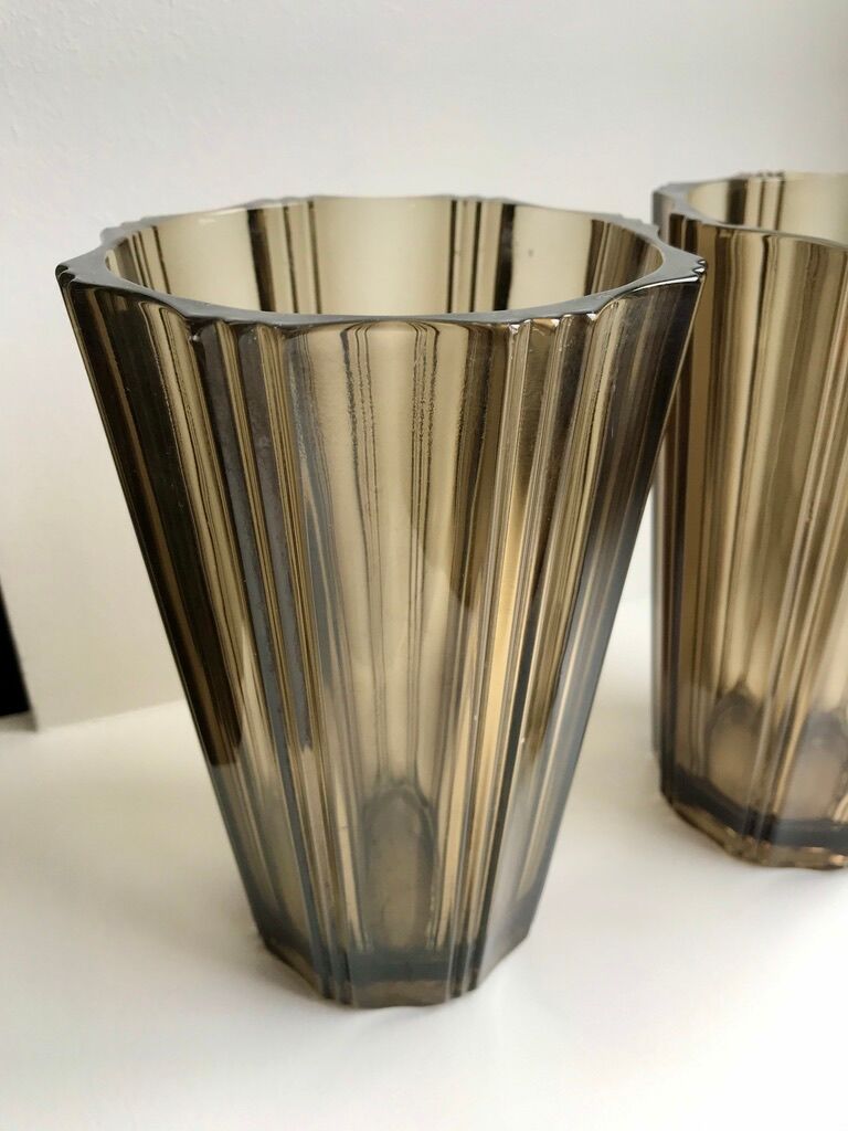 Pair of pleated smoked glass vases in the 70s