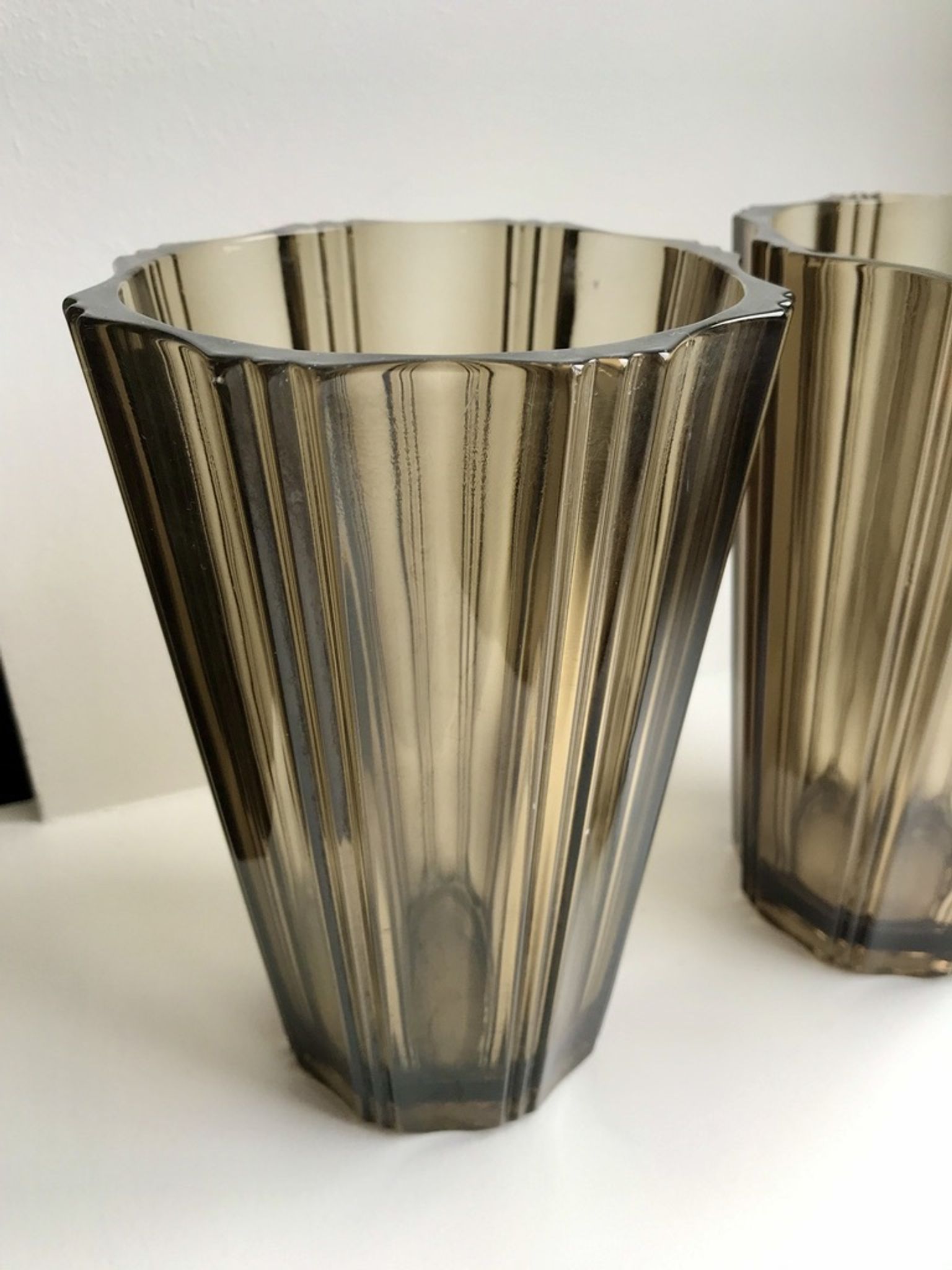 Pair of pleated smoked glass vases in the 70s