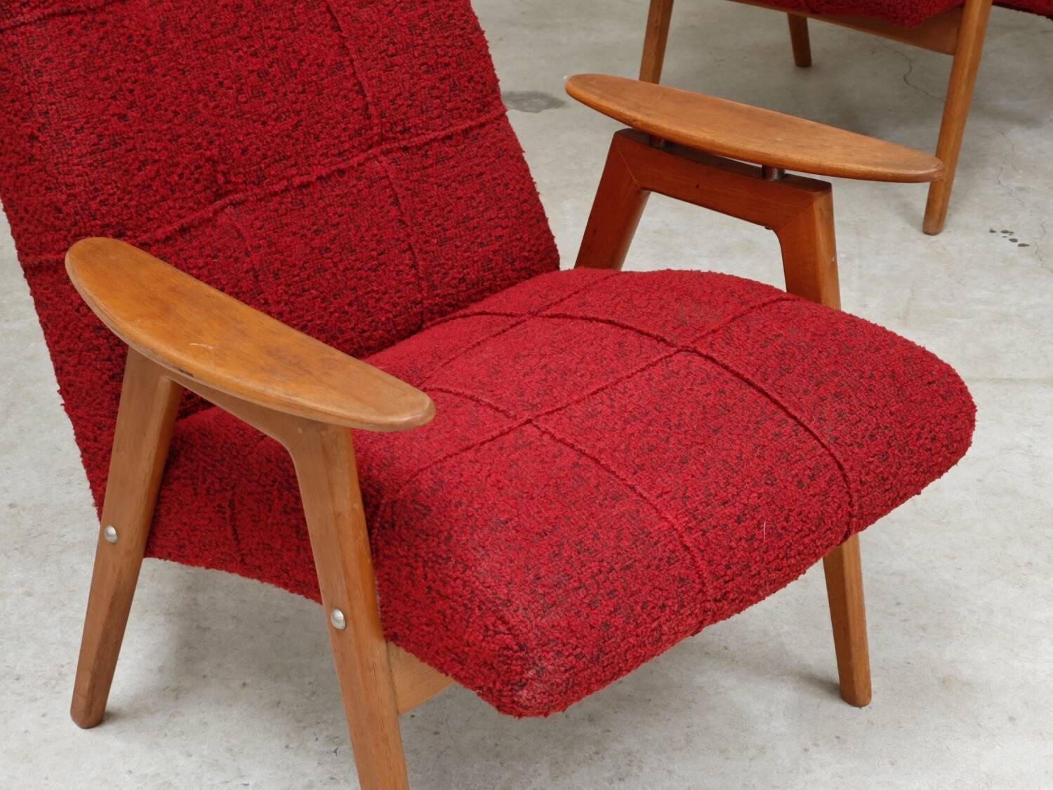 Pair of red armchairs by Jaroslav Smidek for Ton (Thonet) 60s