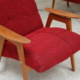 Pair of red armchairs by Jaroslav Smidek for Ton (Thonet) 60s