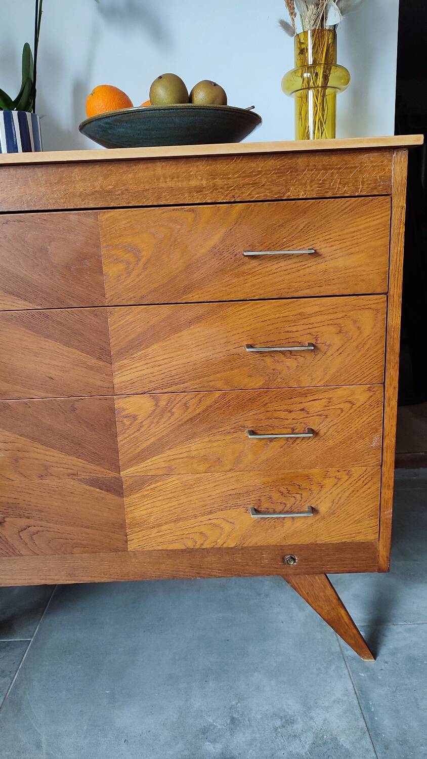 Vintage chest of drawers with compass feet
