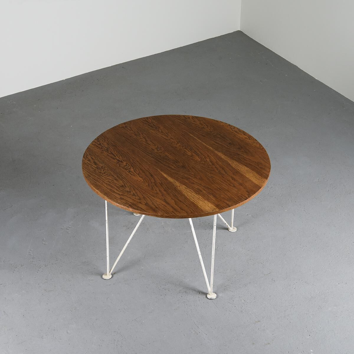Round table in metal and wood, France, circa 1950