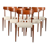 Ensemble de six chaises de salle à manger en teck scandinave, années 1960.