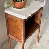 Vintage wood and white bedside table
