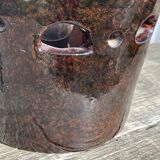 Brutalist lamp in black / brown ceramic openwork 1970