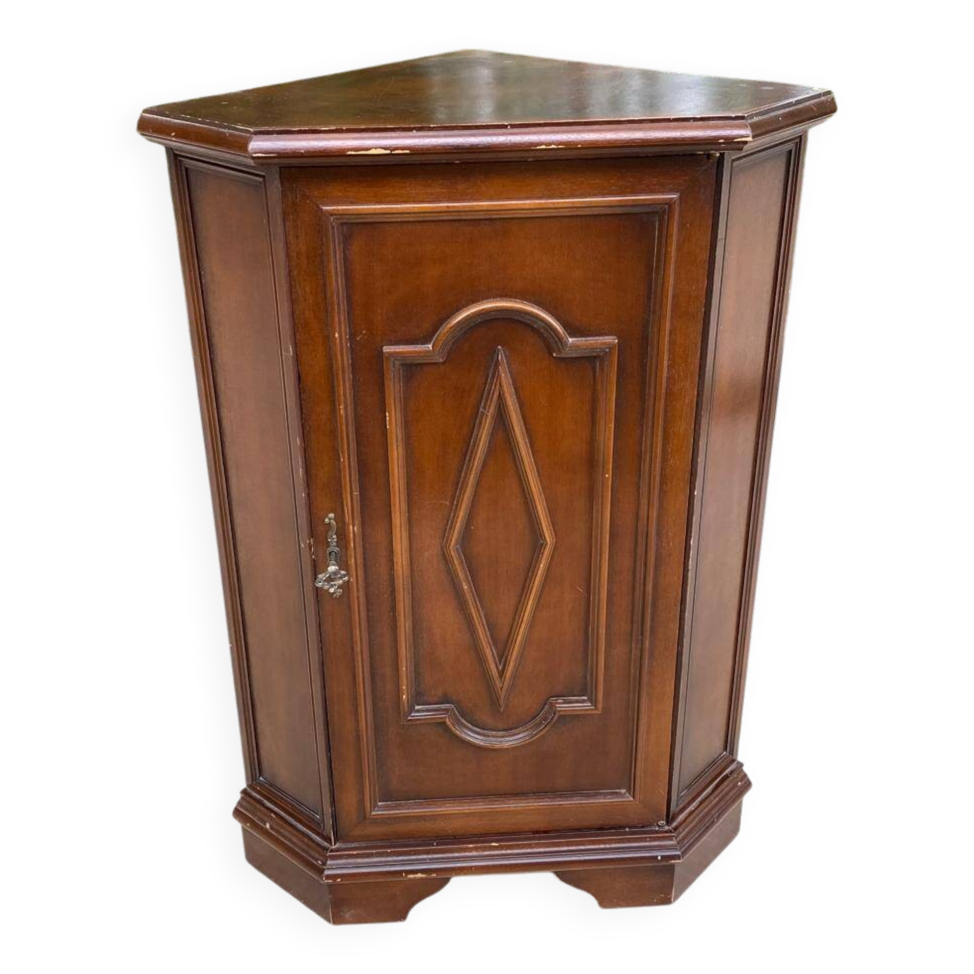 Colonial-style wooden corner entryway chest