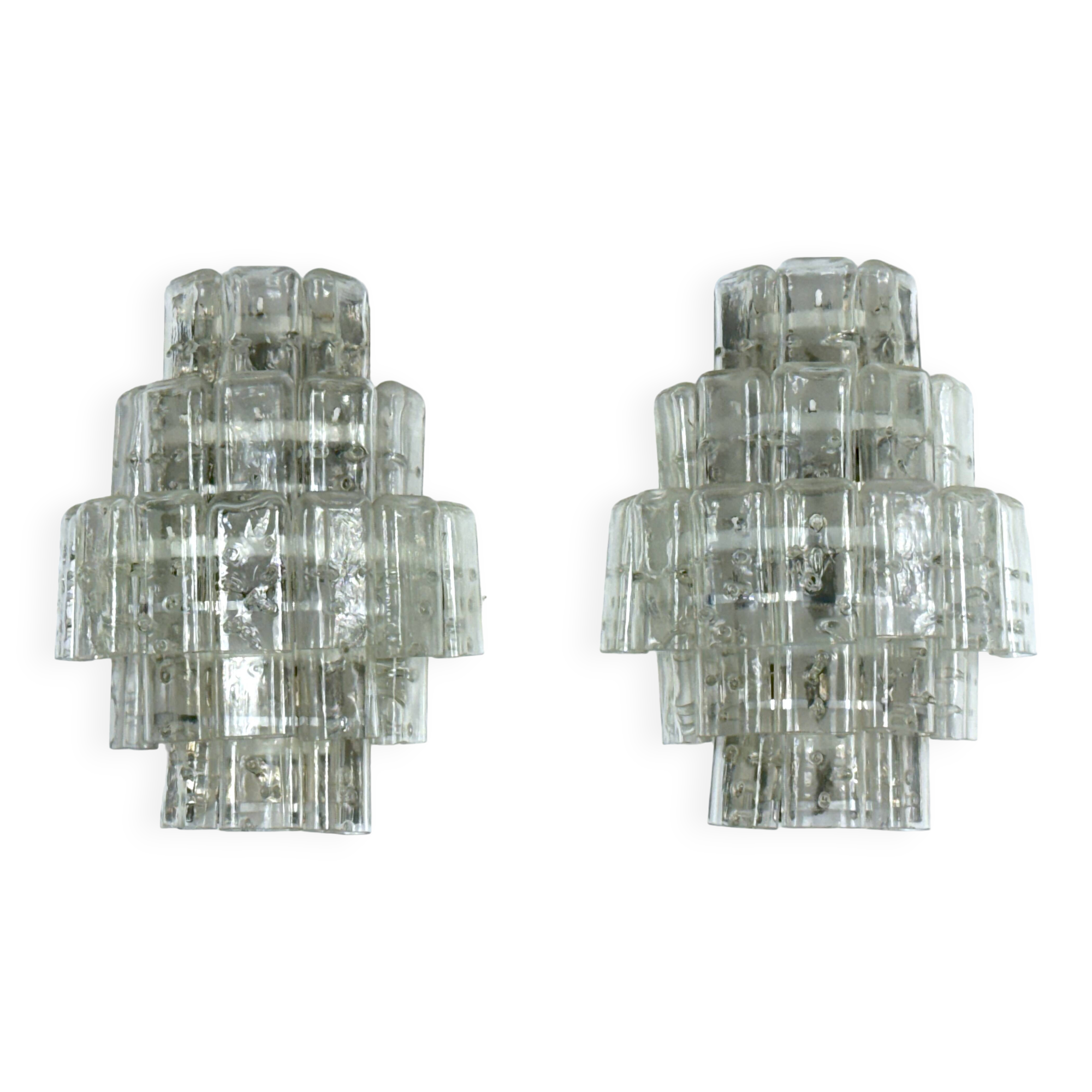 Pair of XL clear murano glass elements wall lamps produced in Italy during the 70s. Attributable to