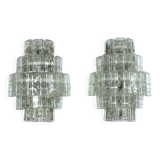 Pair of XL clear murano glass elements wall lamps produced in Italy during the 70s. Attributable to