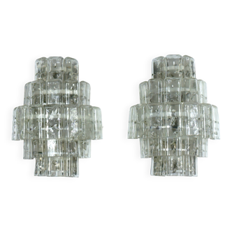 Pair of XL clear murano glass elements wall lamps produced in Italy during the 70s. Attributable to