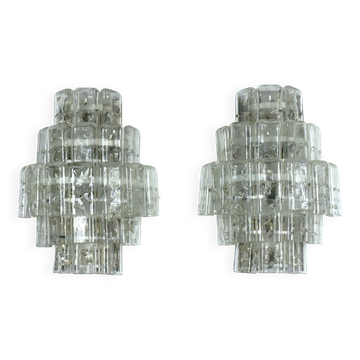 Pair of XL clear murano glass elements wall lamps produced in Italy during the 70s. Attributable to