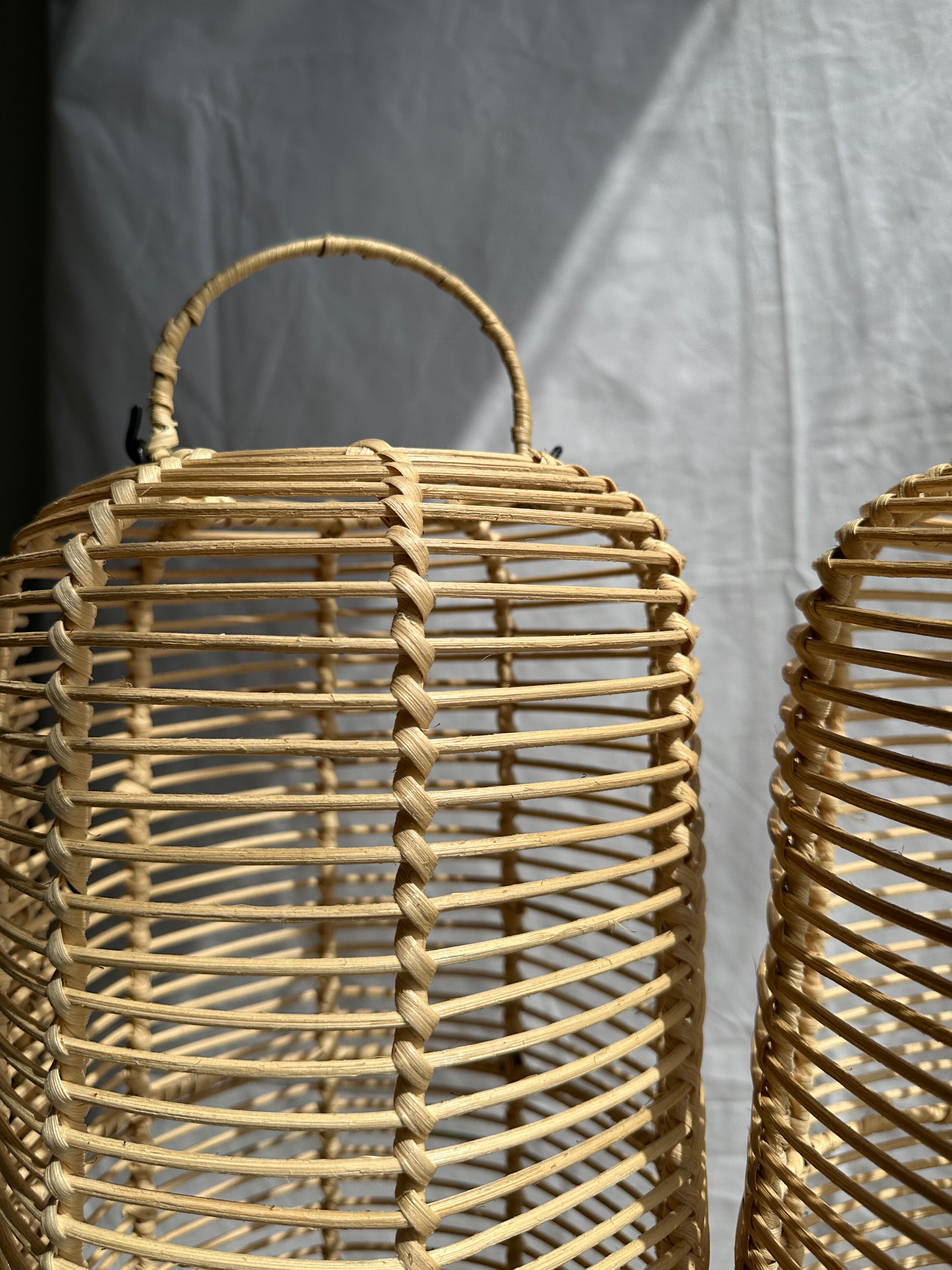 Large lantern-shaped rattan pendant lamp H50 D24