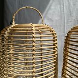 Large lantern-shaped rattan pendant lamp H50 D24