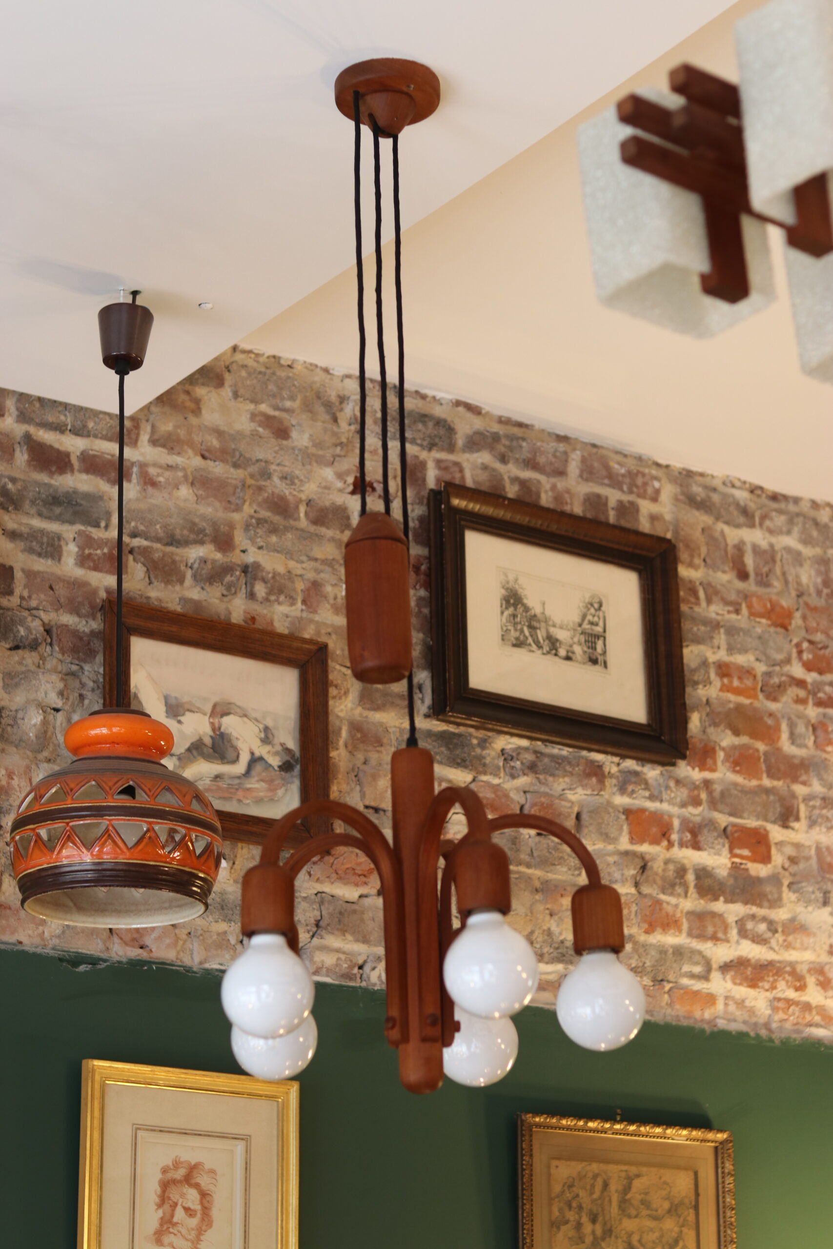 Danish pendant light Domus with counterweight in teak from the 1960s.