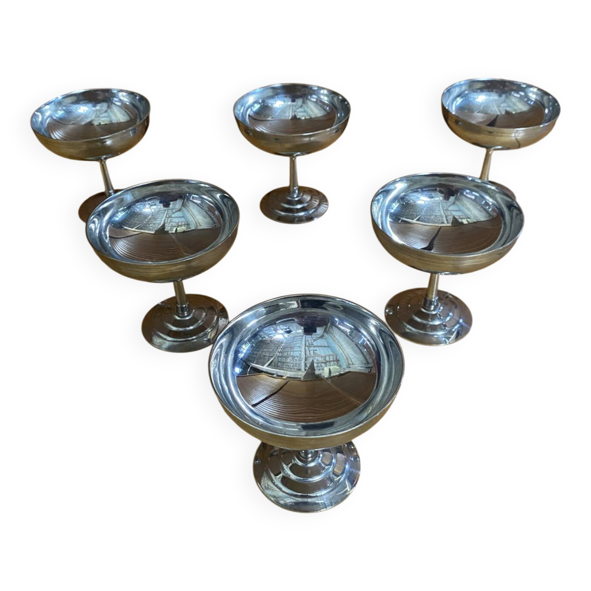 Set of 6 ice cream bowls rémy letang stainless steel vintage design #e407
