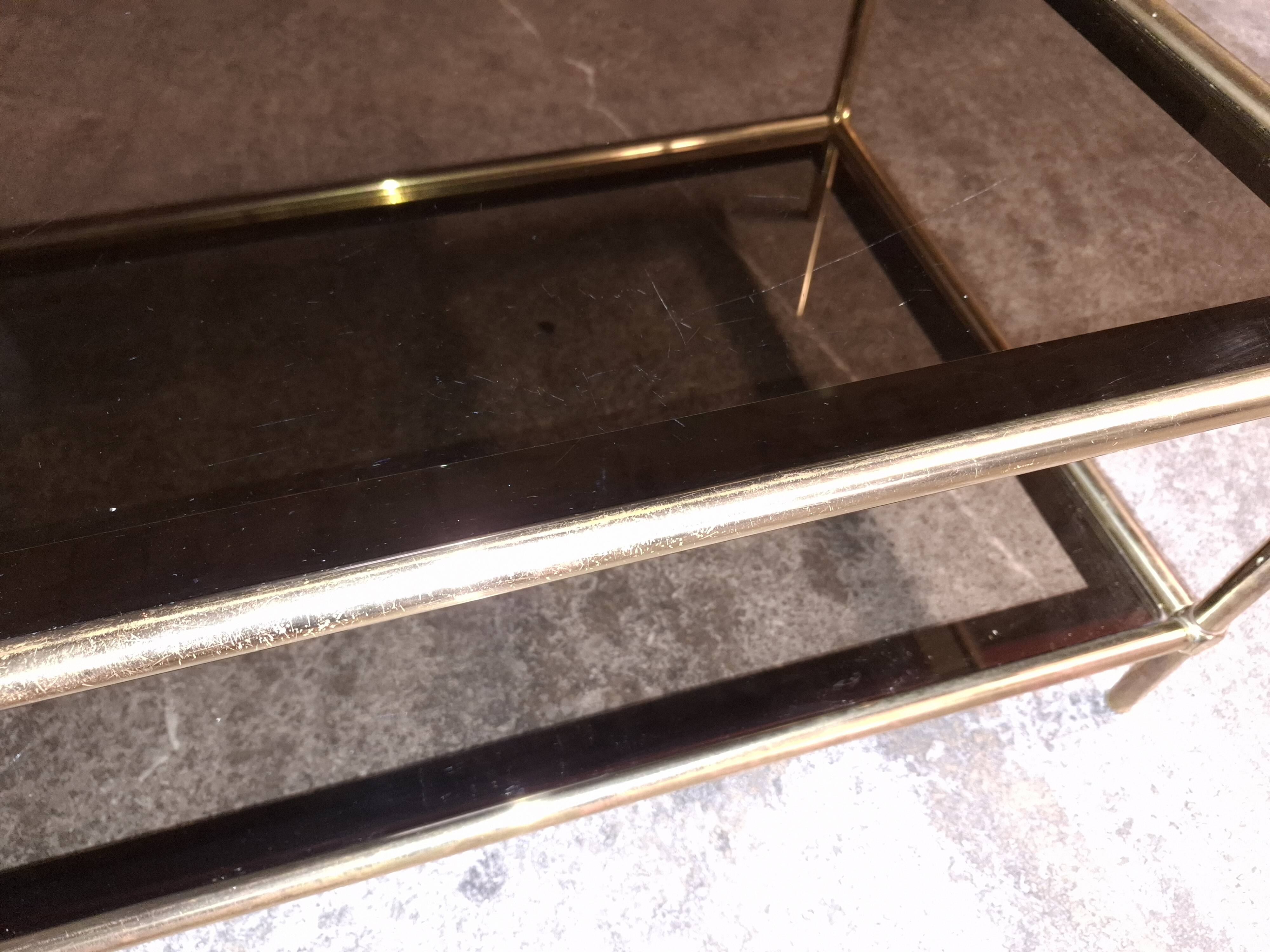 Vintage 80's brass coffee table, glass tops