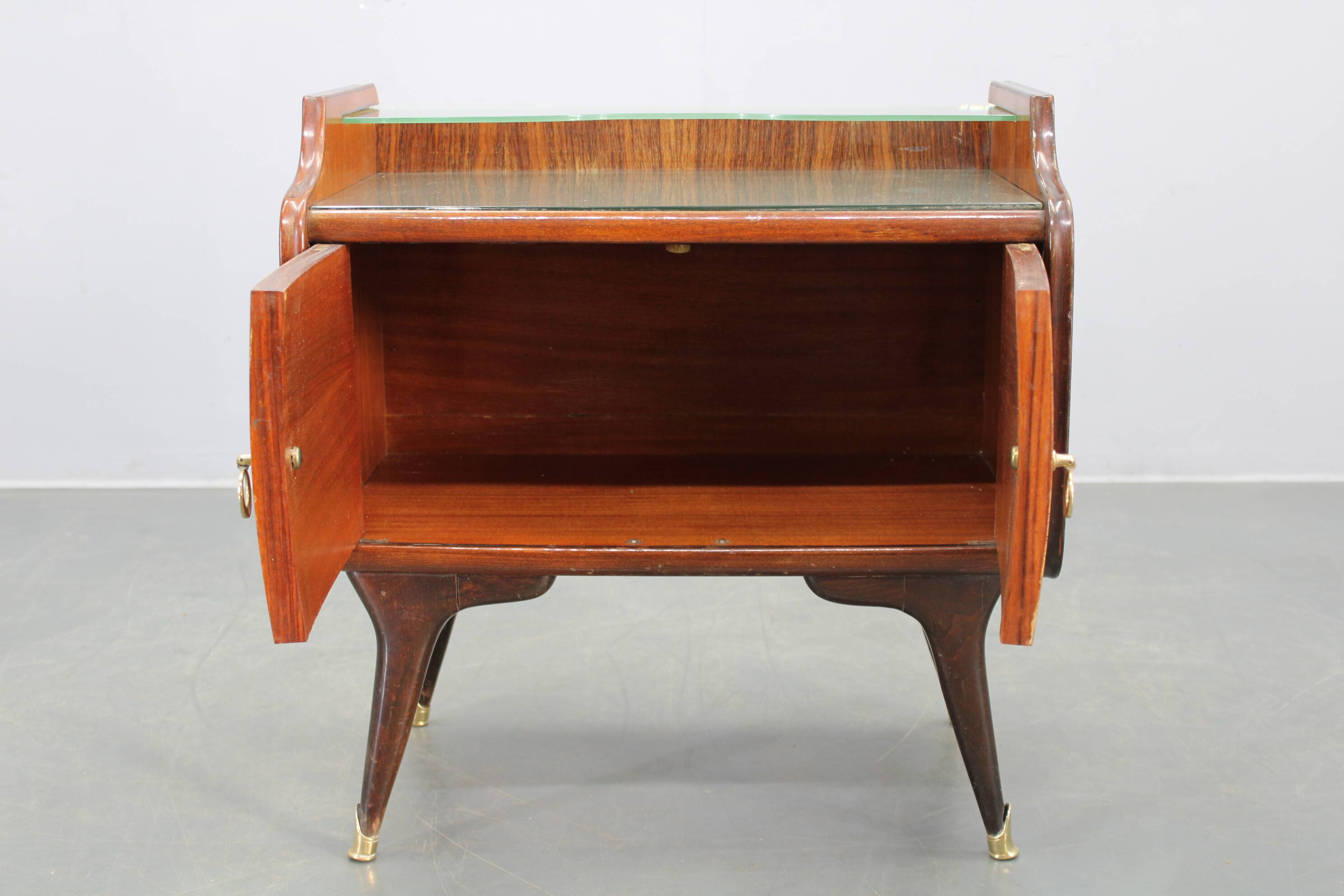 Mid-century Italian bedside tables with glass tops, 1950s