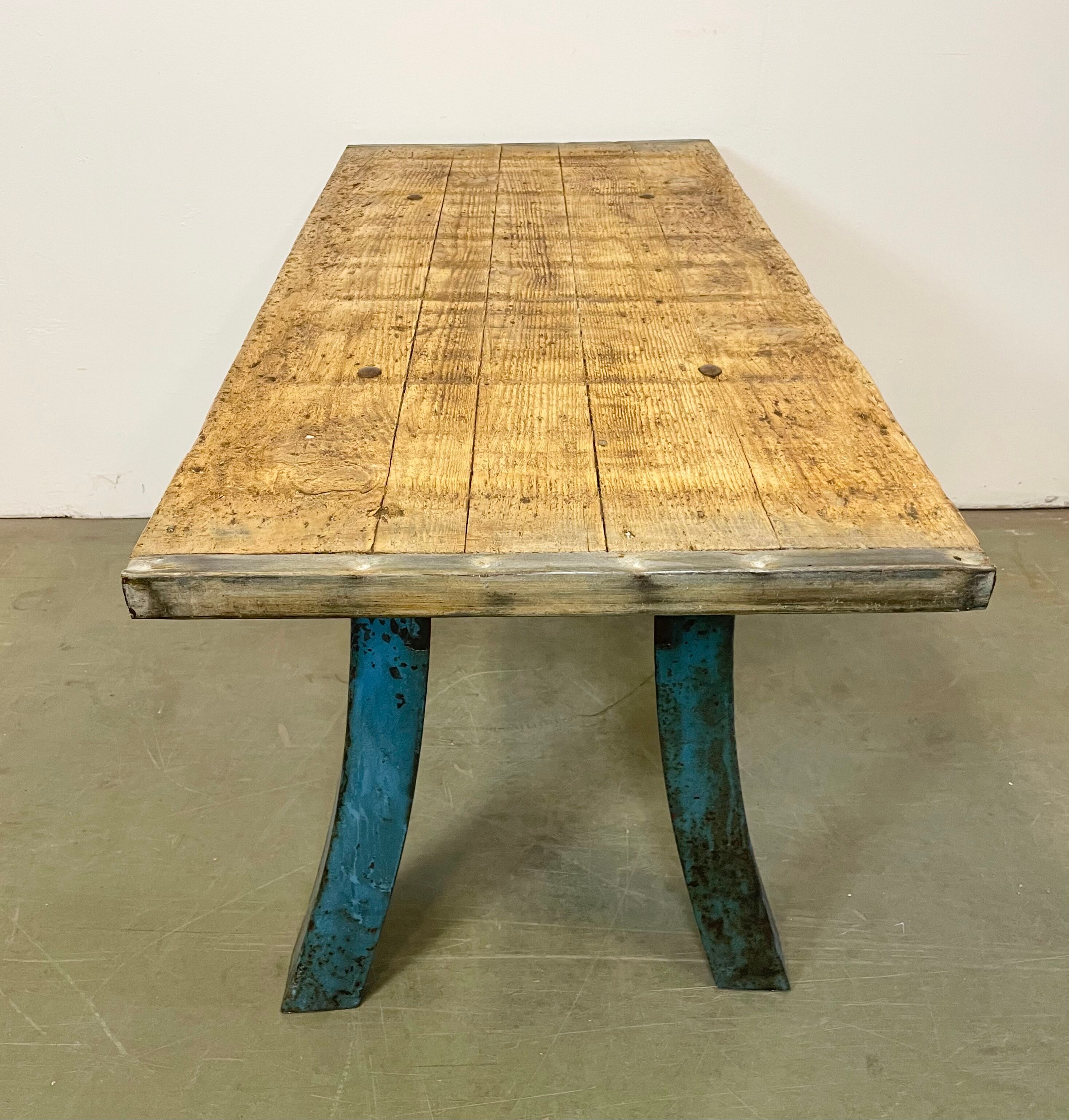 Blue Industrial Dining Table, 1960s