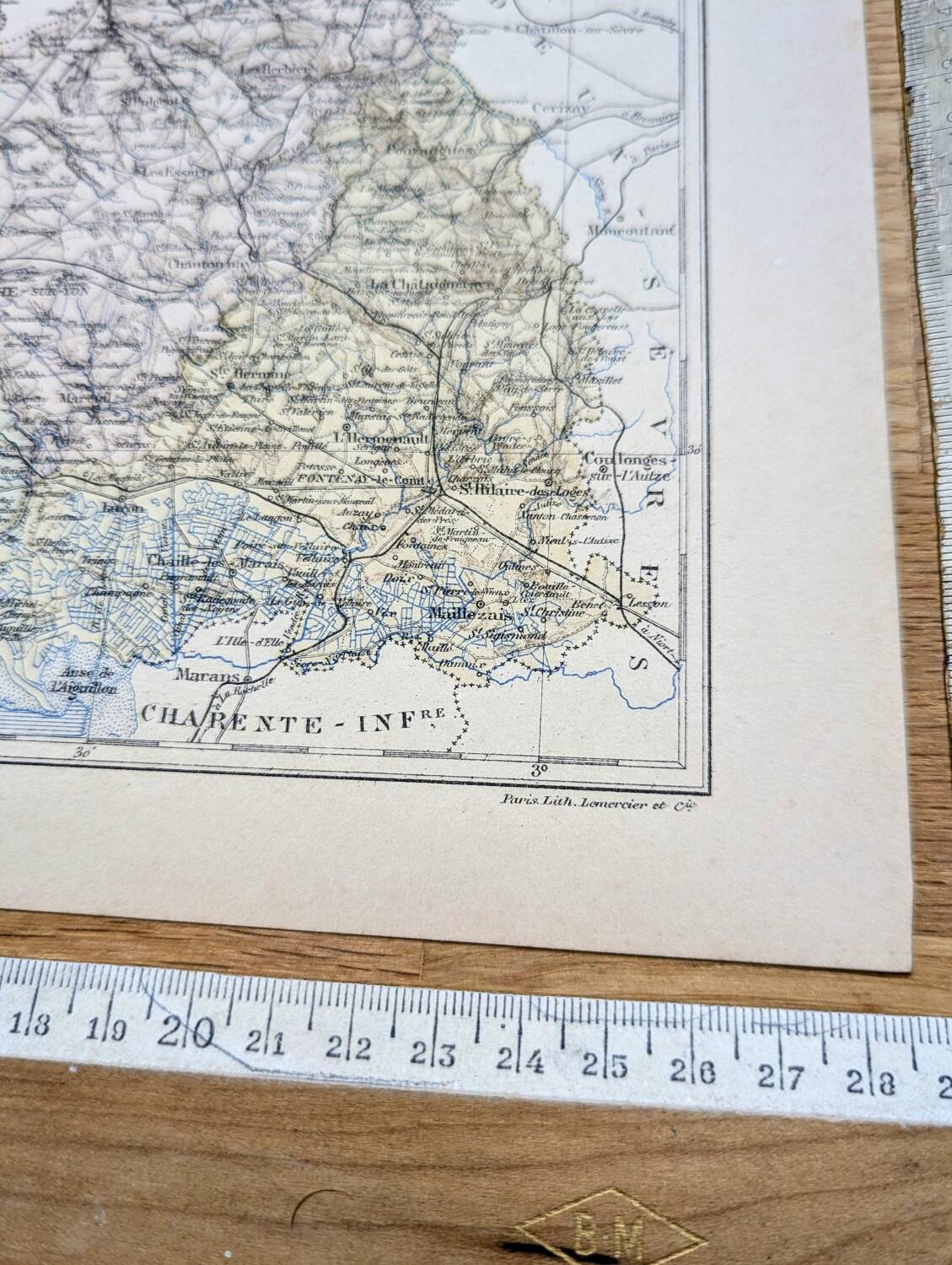 The Vendée, old map printed in 1889.