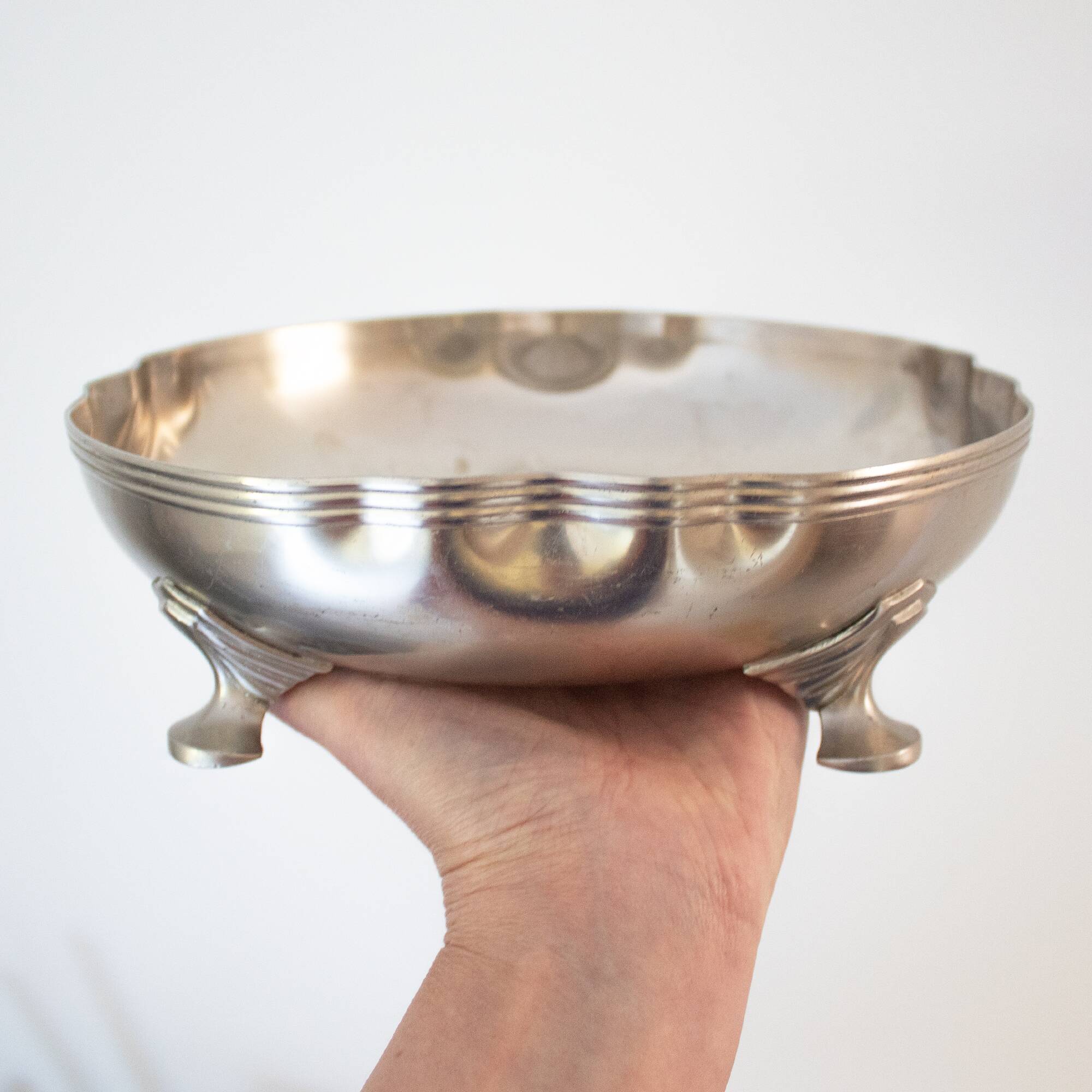 Vintage Metawa Holland Pewter Fruit Bowl on Feet: Art Deco Style Dish
