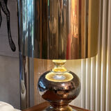 Beautiful ceramic base lamp with a golden metal shade.