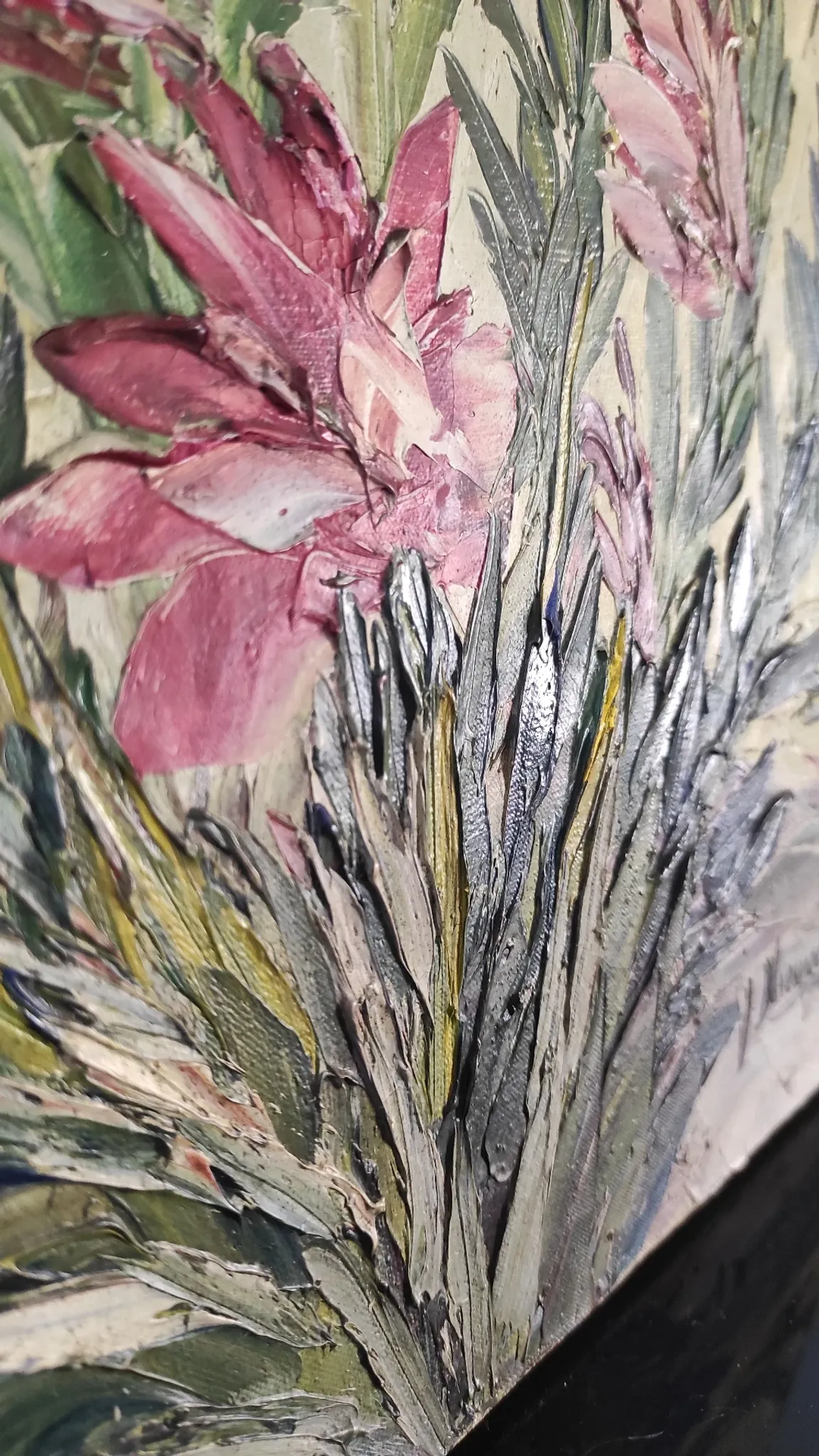 Tableau vintage fleurs au couteau
