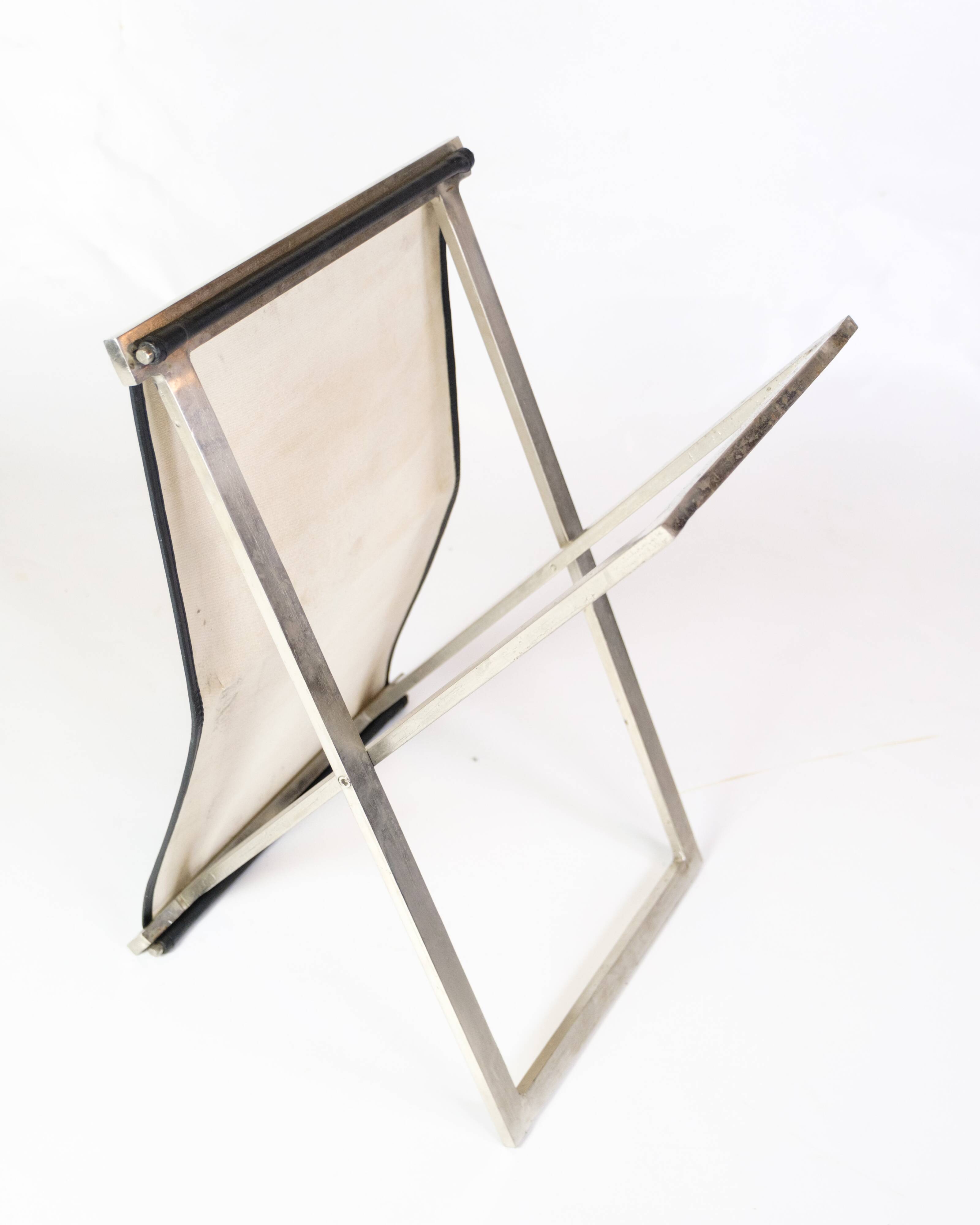 Tabouret en acier brossé et cuir noir par Michael Christensen