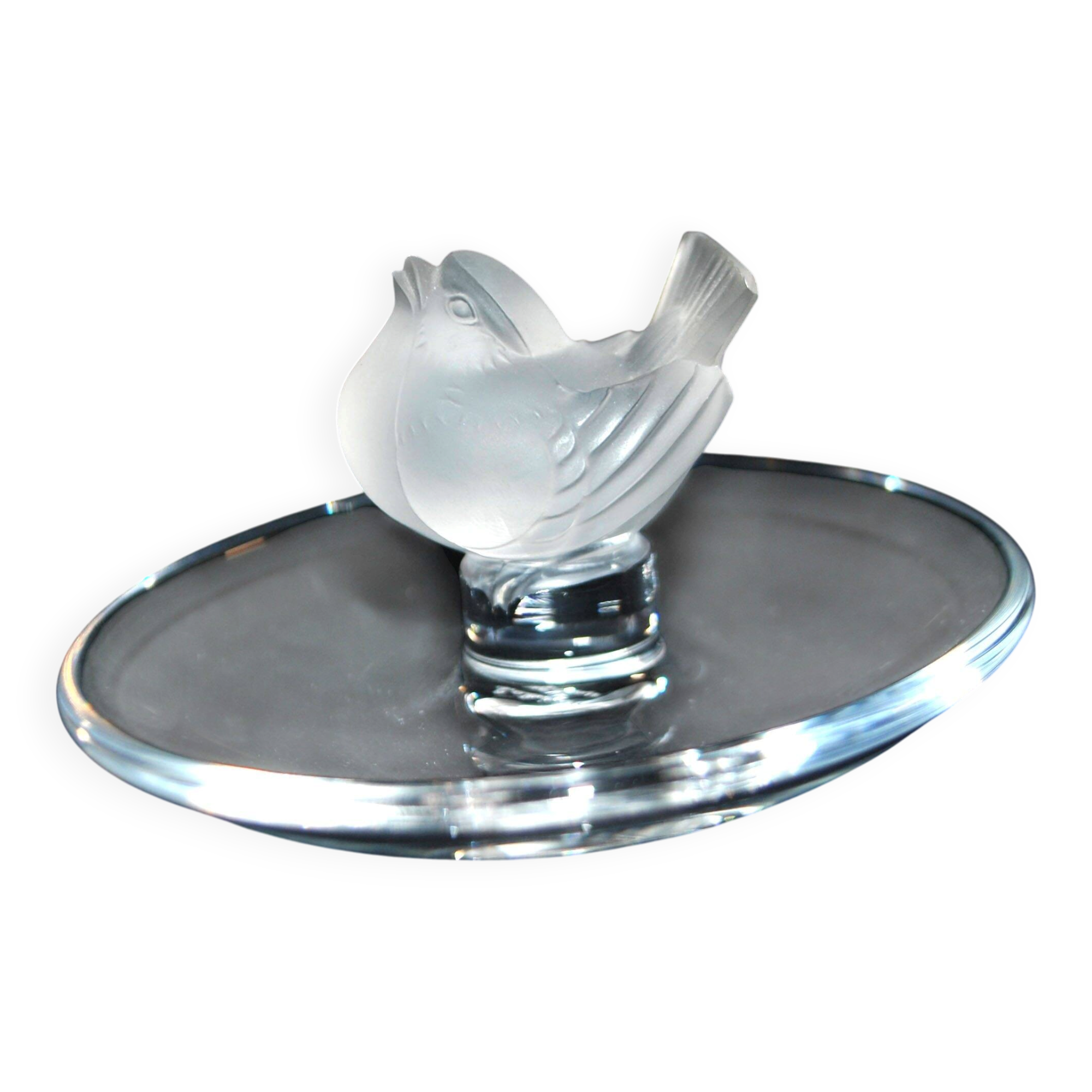 Lalique ashtray bowl Cheeky Sparrow crystal frosted and signed