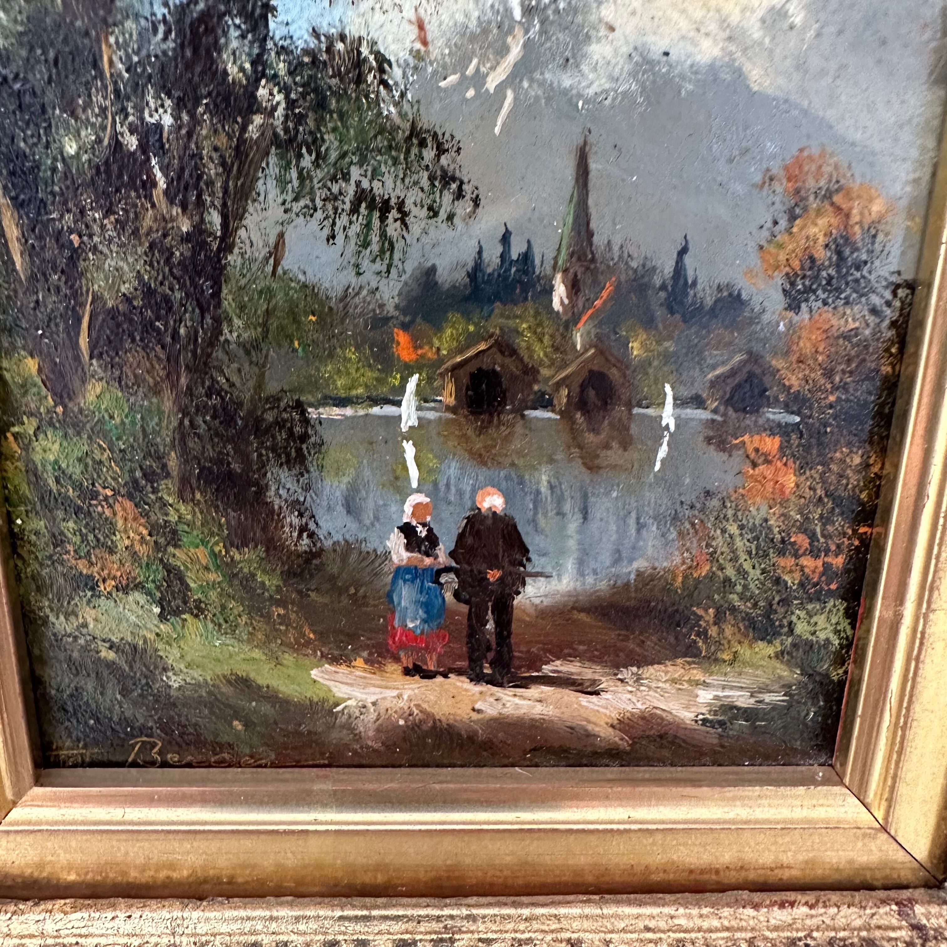 Heinrich berger, original oil painting framed, landscape image