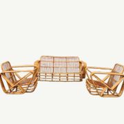 Rattan lounge | sofa + 2 armchairs | in the style of Paul Frankl |
