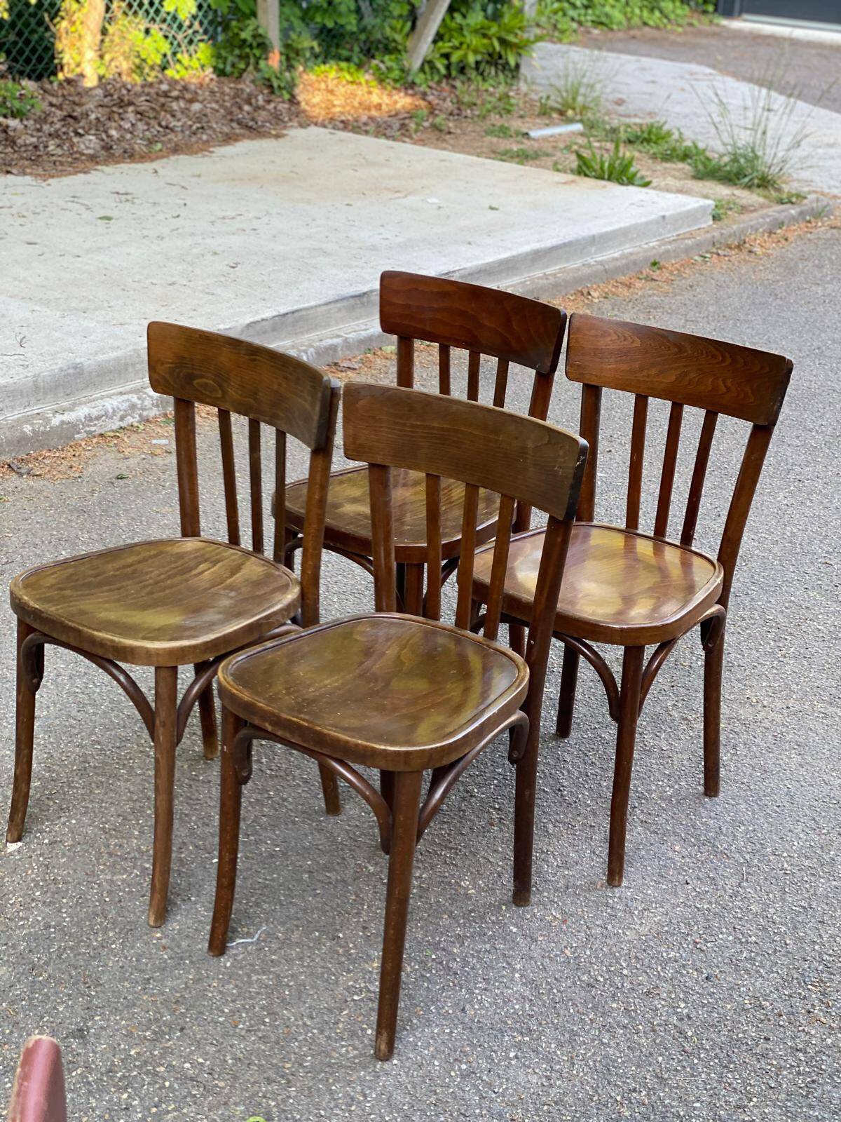 4 dark oak satin bentwood bistro chairs