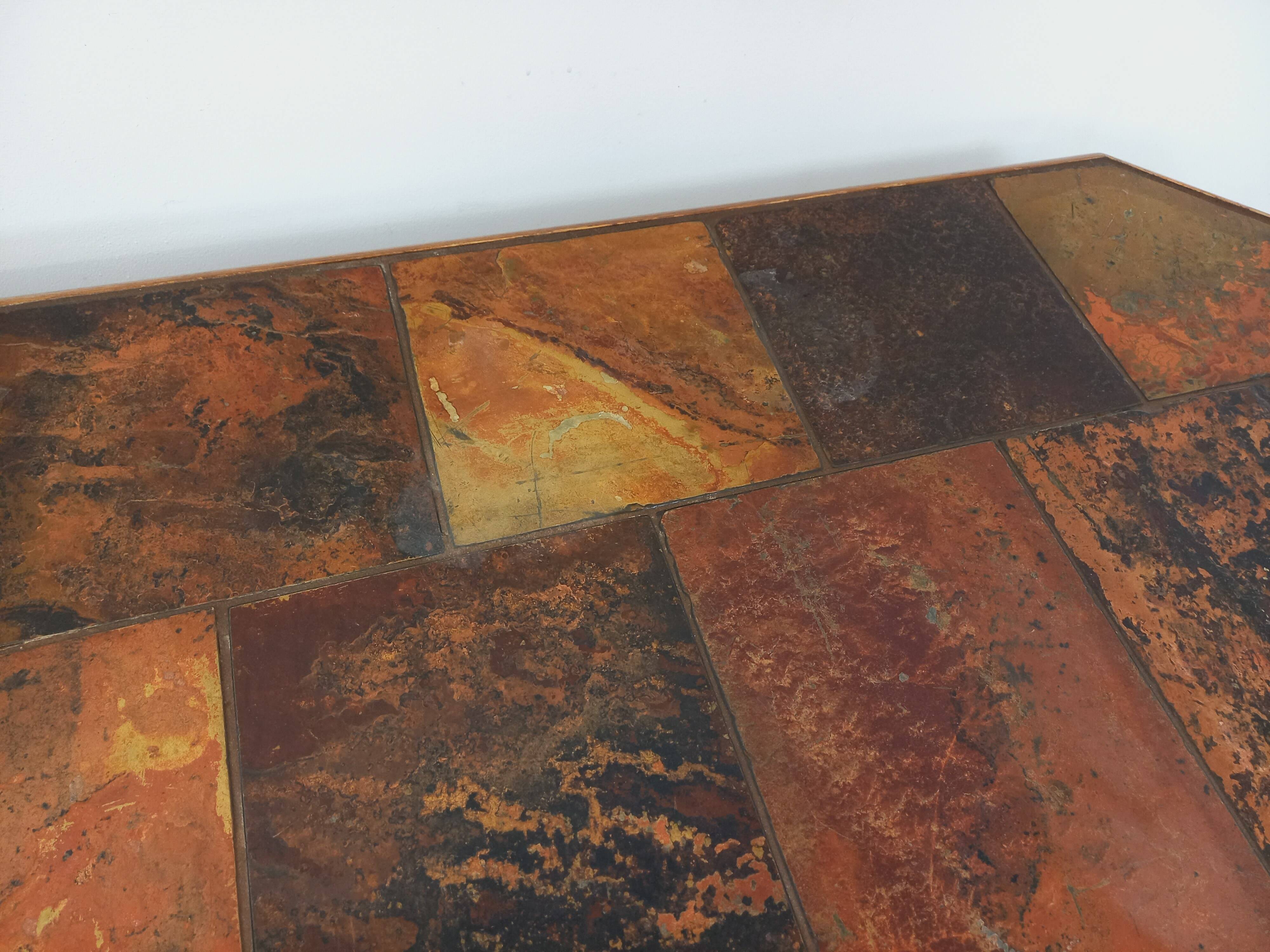 Vintage Brutalist Stone and Oak Coffee Table from the 70s 80s