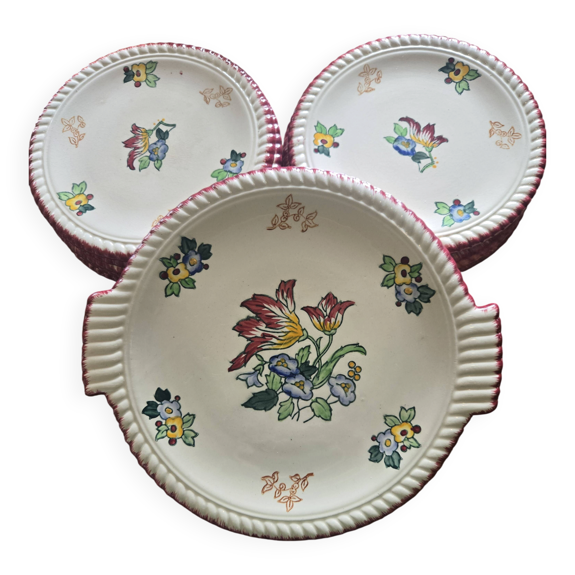 Longwy Cake Service, Ear Plate + 11 Plates"