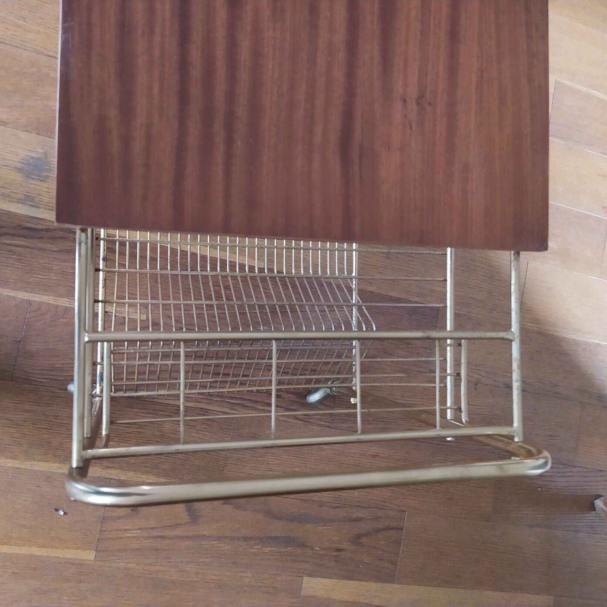 wooden and brass vinyl door trolley from the 1960s/1970s