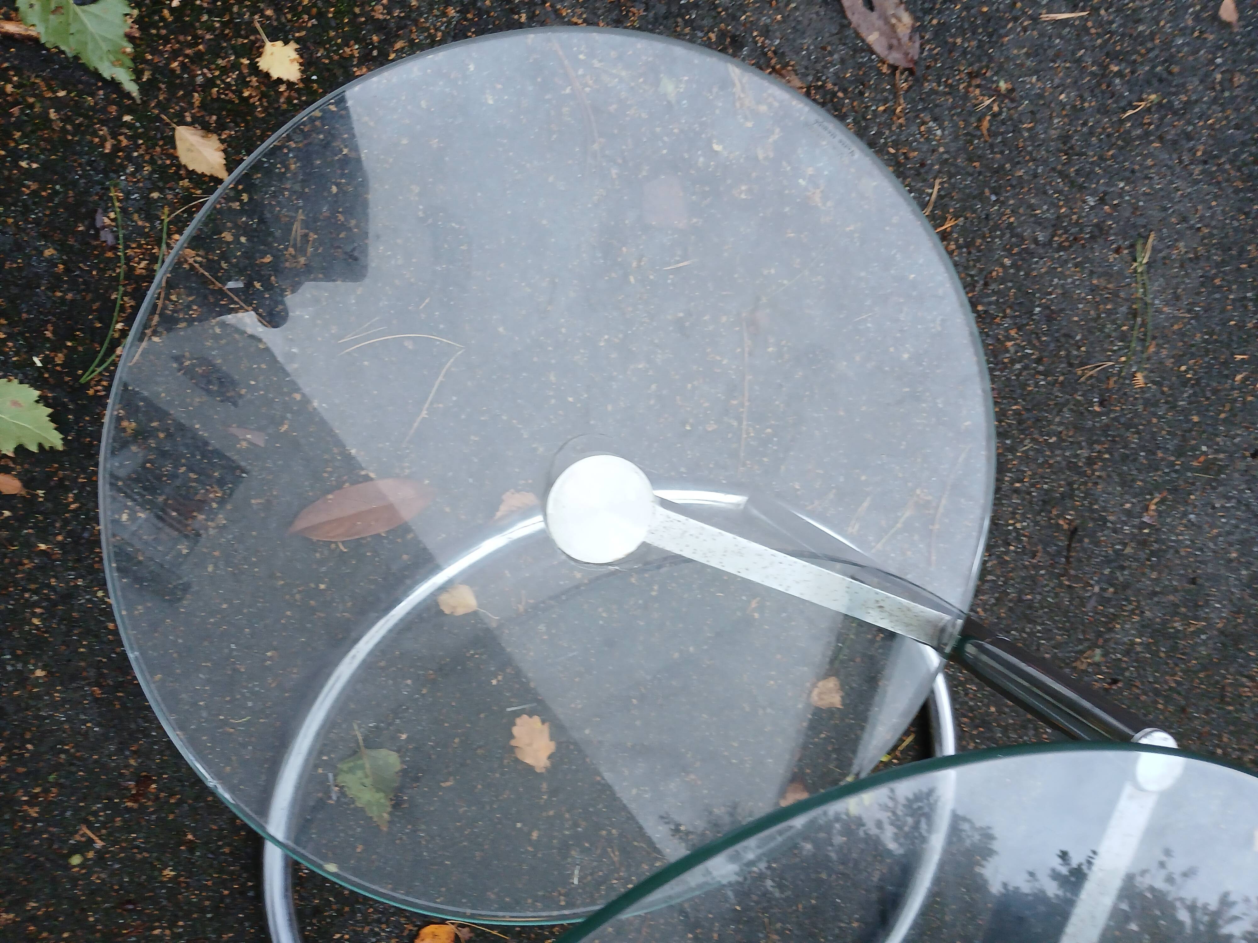 Old chrome metal coffee table with swivel tops from the 70s