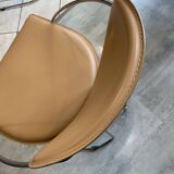 1 Linda armchair chair by Arrben in camel brown leather with a chrome steel frame.