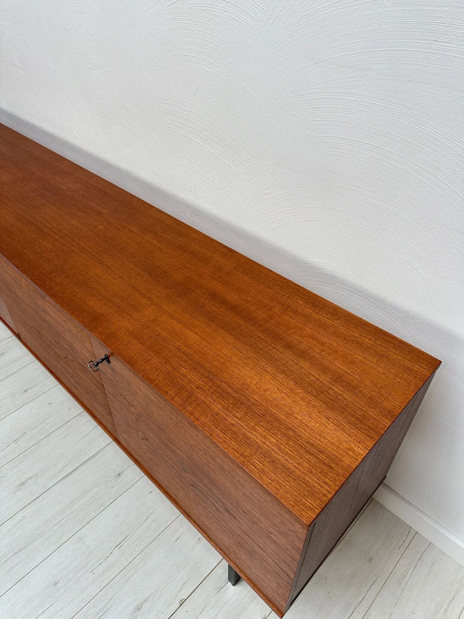 1960s Large Vintage Minimalistic Teak Sideboard with Metal Legs