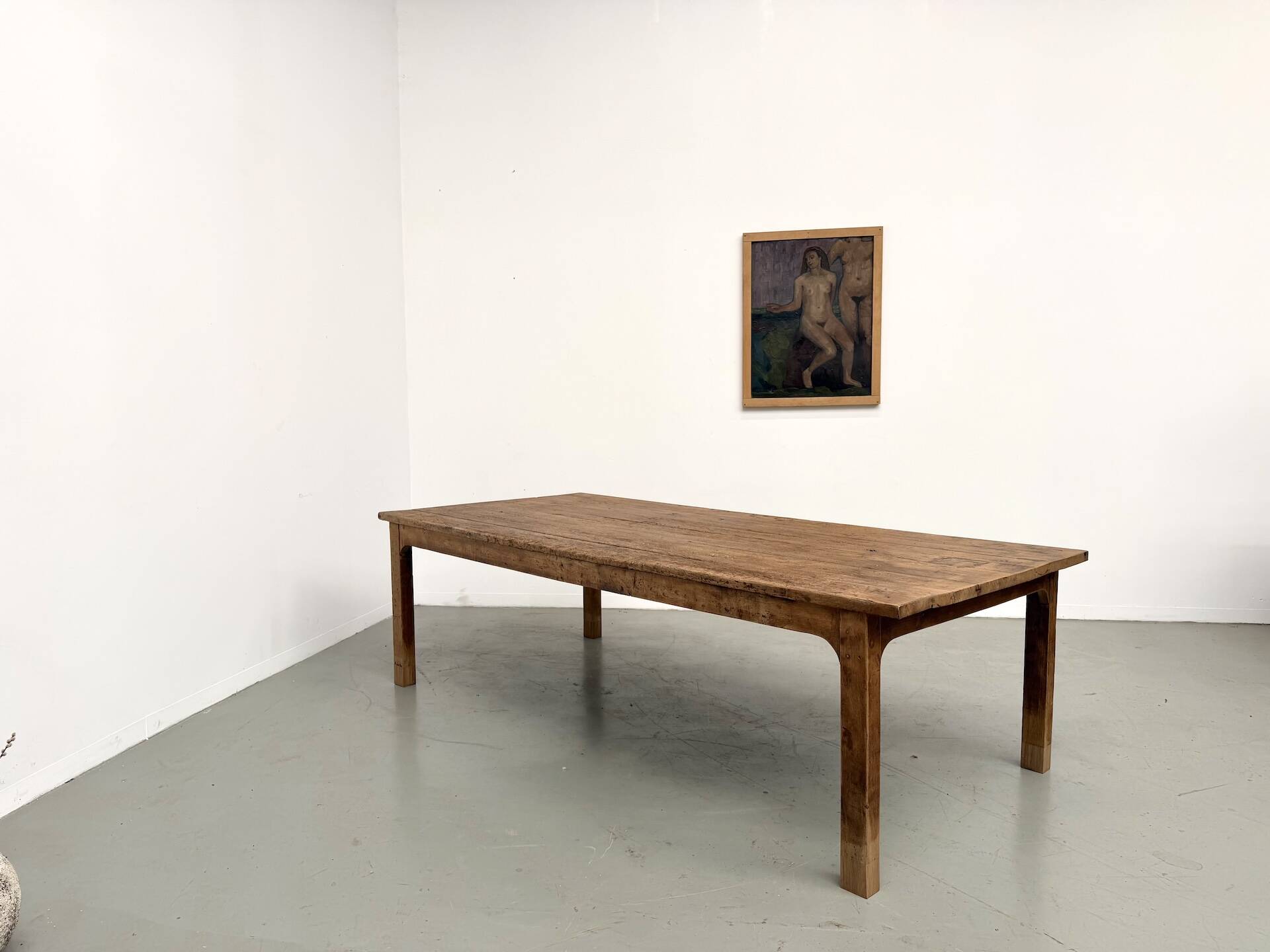Large brutalist farmhouse table in solid oak from the 1950s.