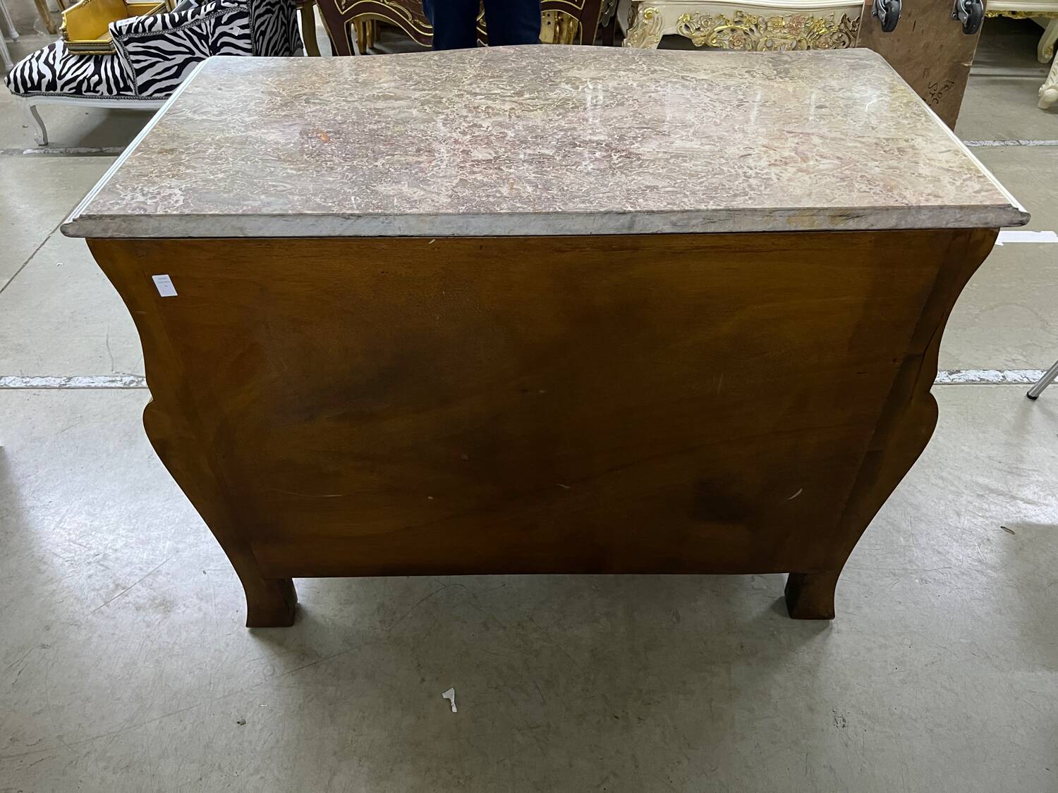 Louis XV style tomb chest of drawers in marquetry and marble