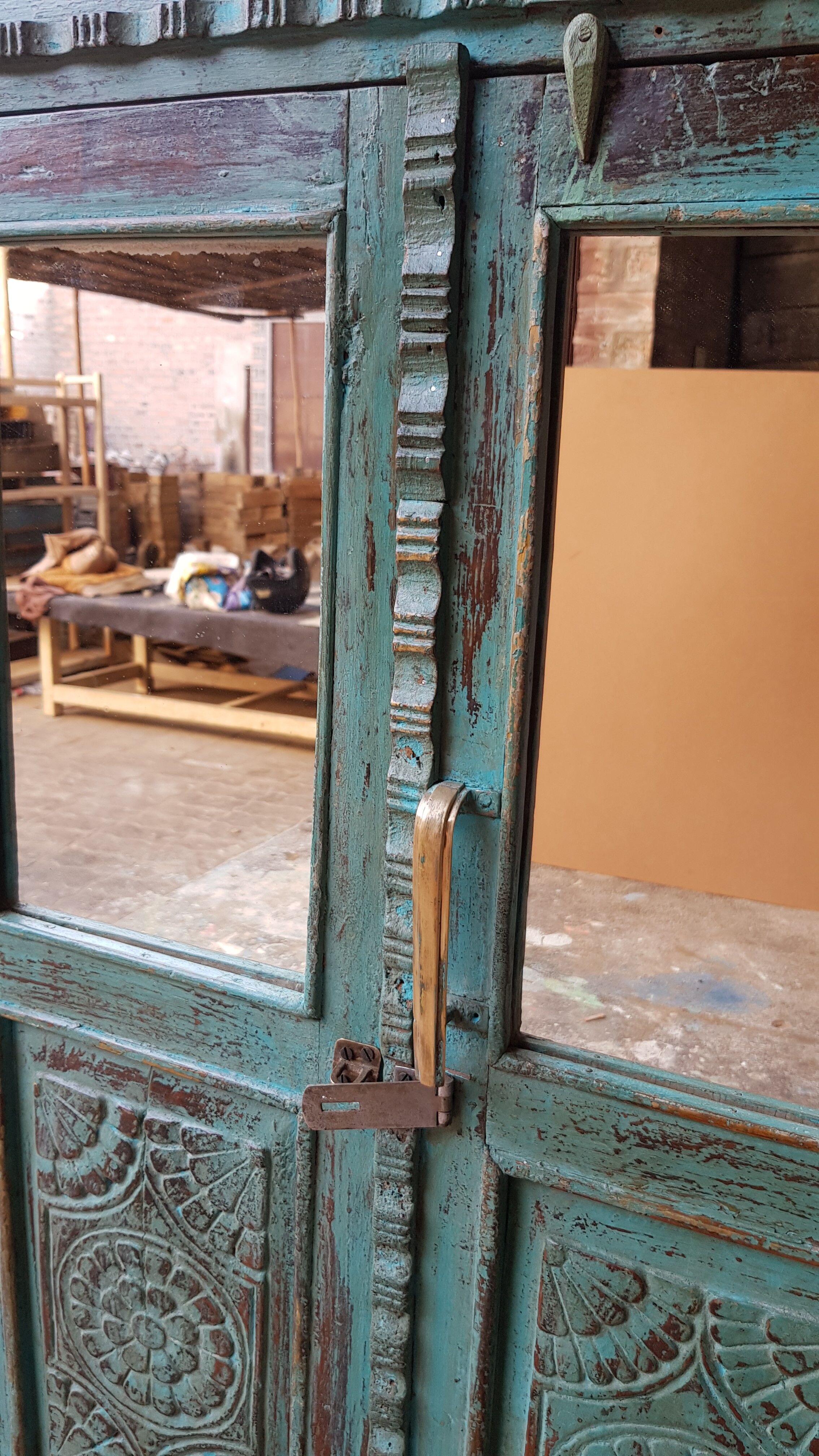 Burmese teak cabinet with original blue patina