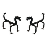 Pair of wrought iron fire dogs with dragons