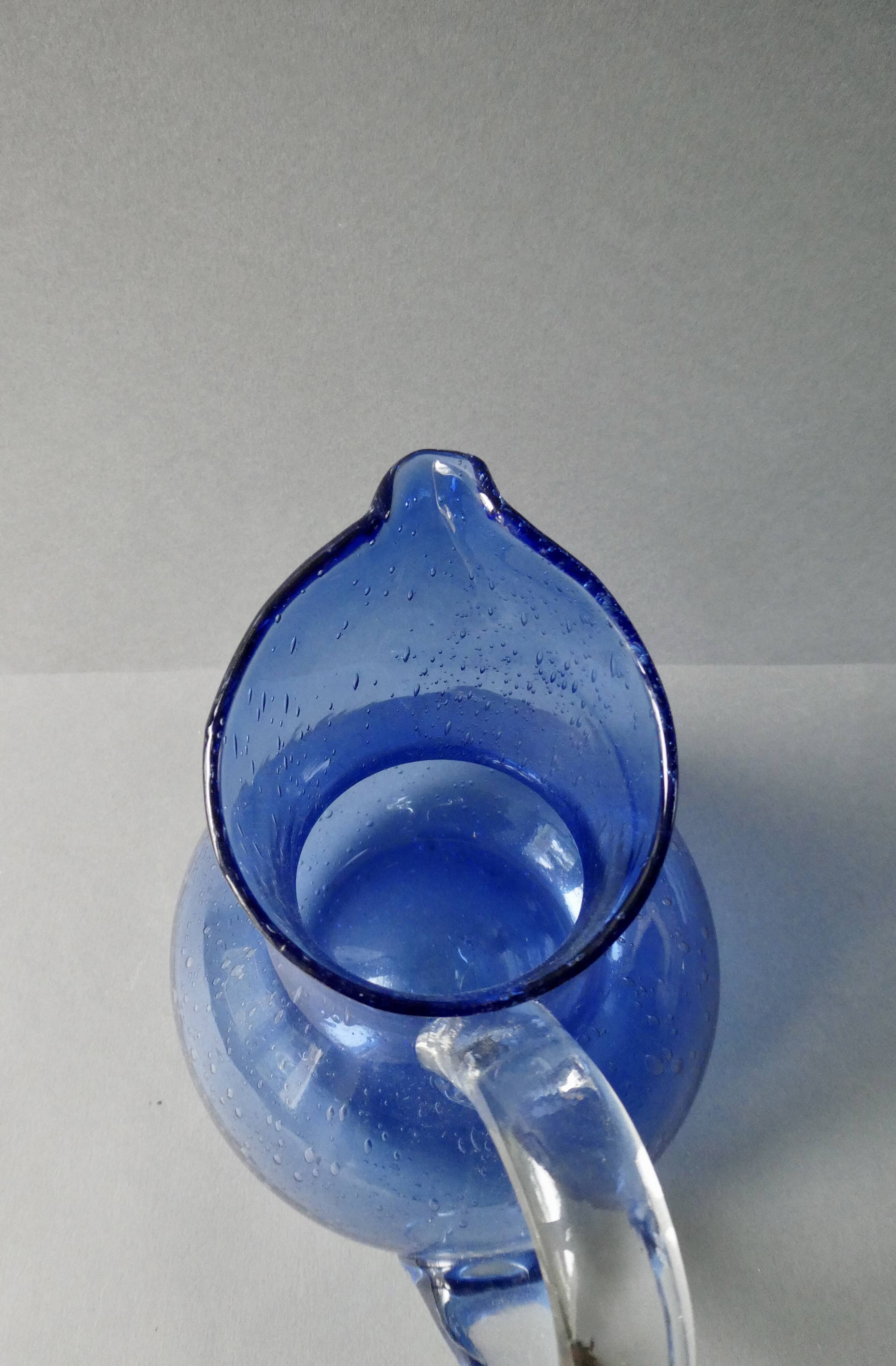 Blue bubble glass pitcher