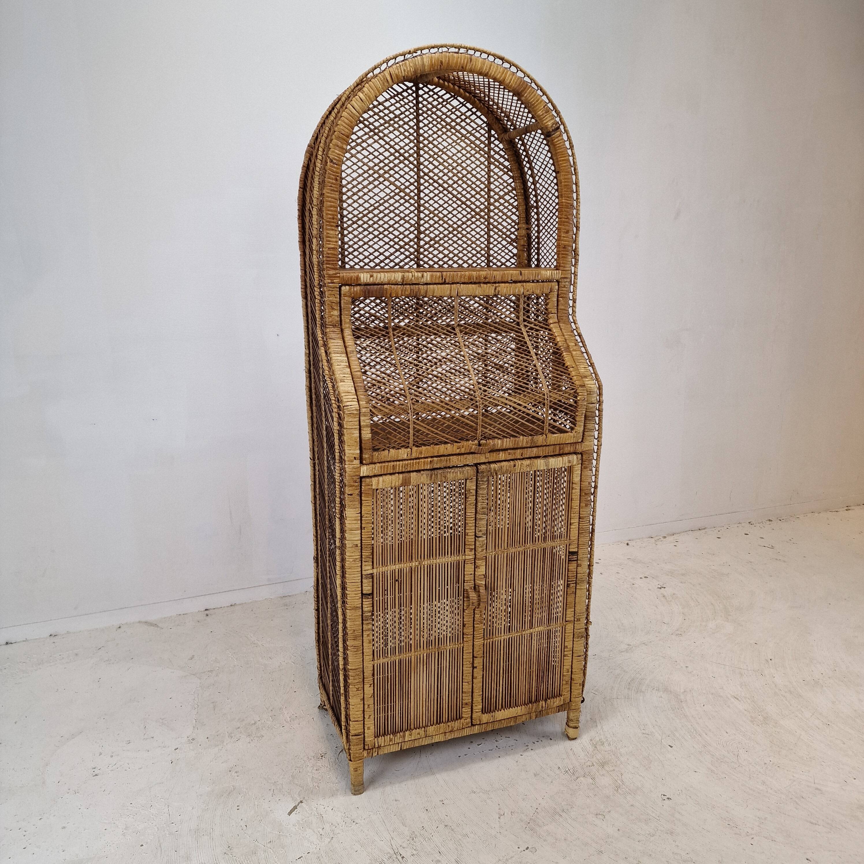 Italian bamboo and rattan credenza or bookcase, 1970s