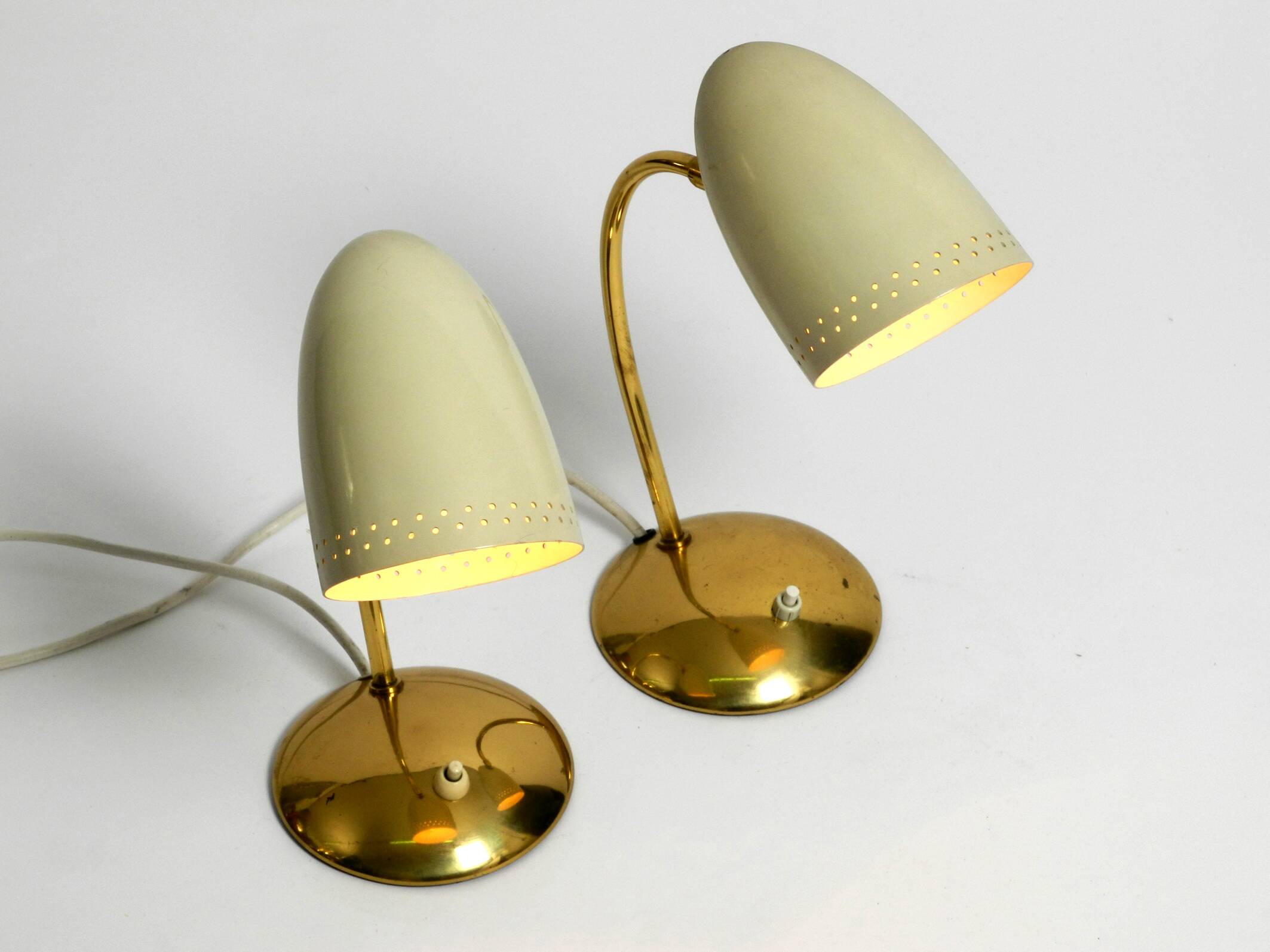 Pair of beautiful German Mid Century Modern brass table lamps with metal sh