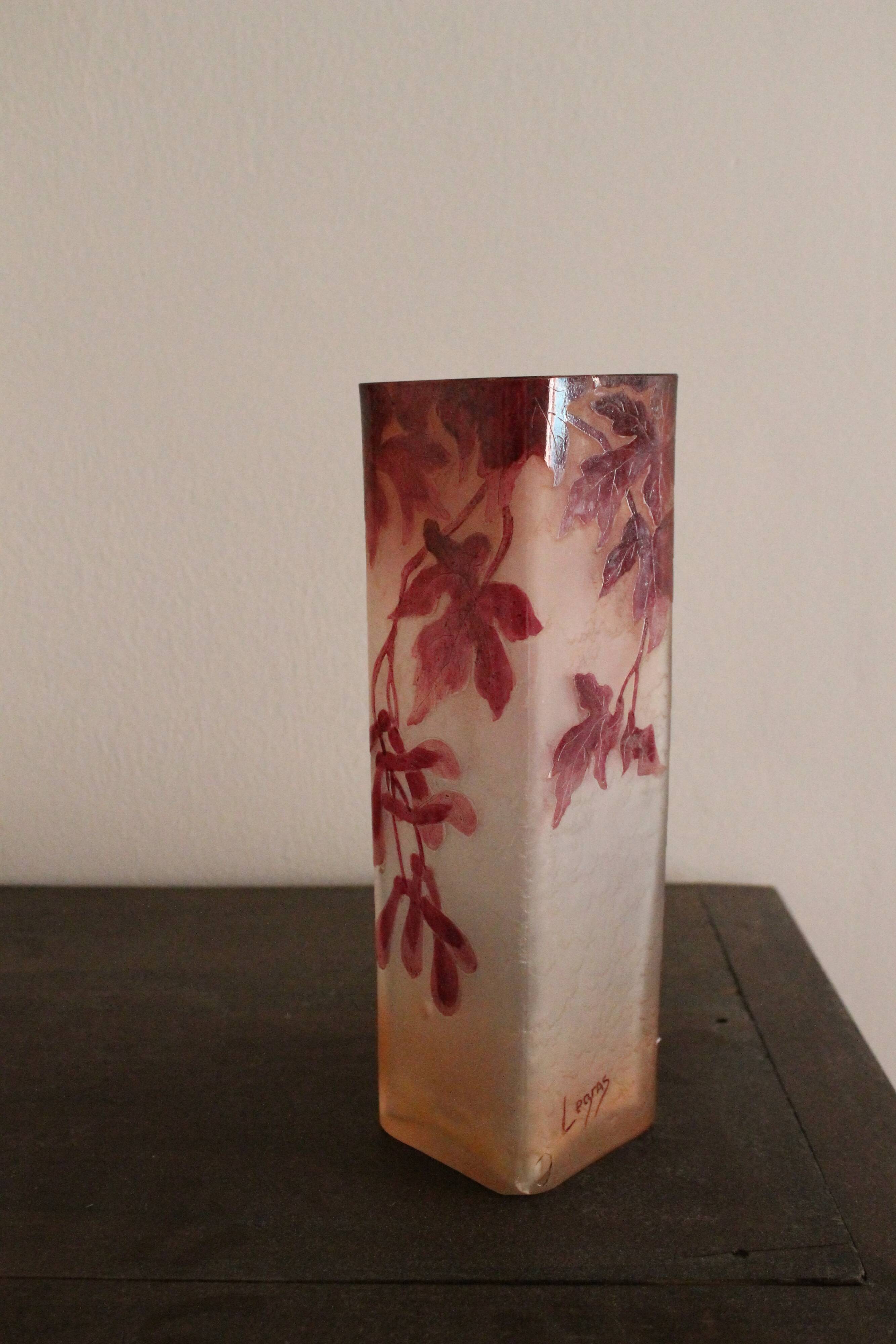 François-Théodore Legras square-sectioned vase, Rubis series, Art Nouveau, 1900