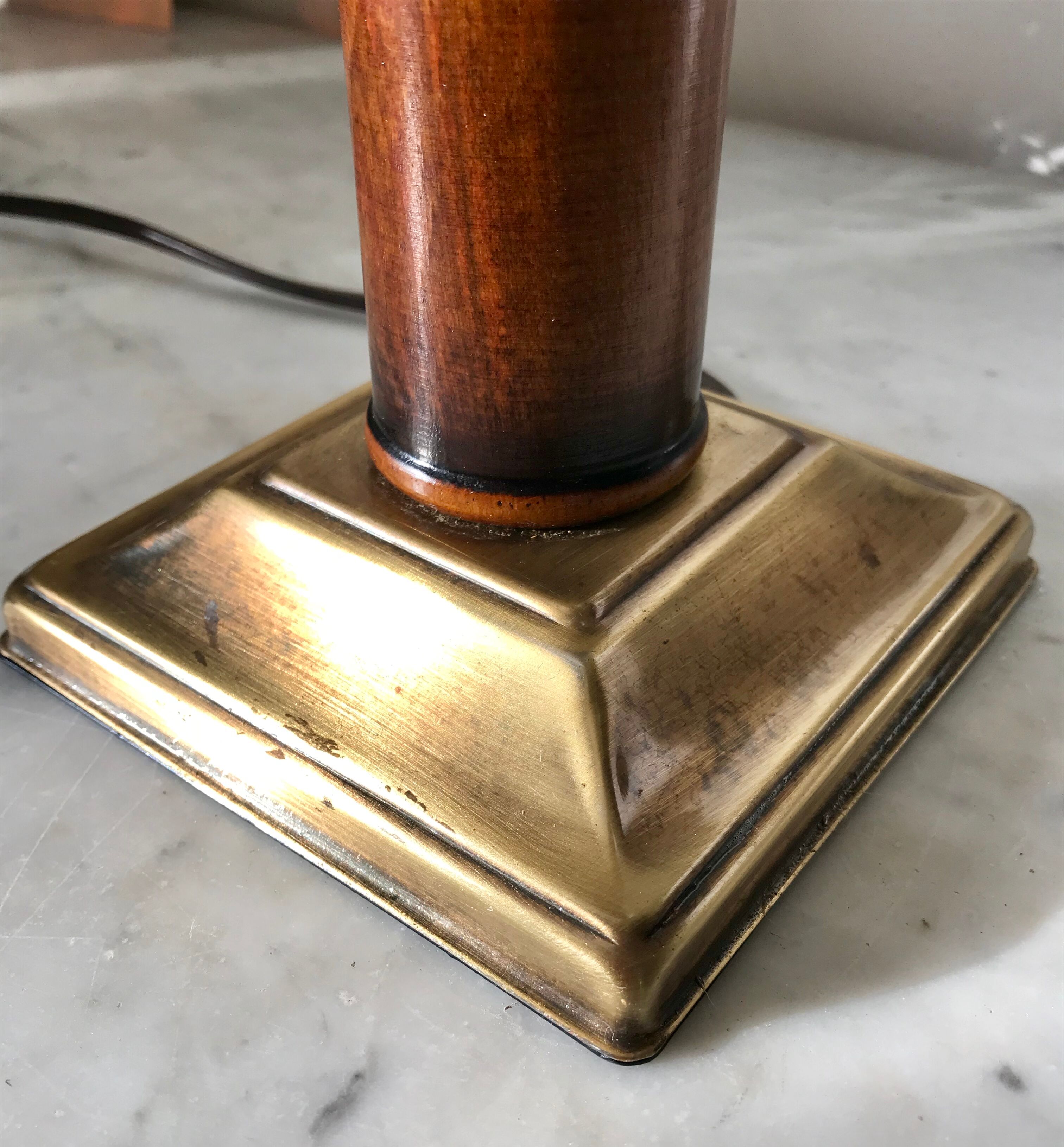 Brass and wood lamp