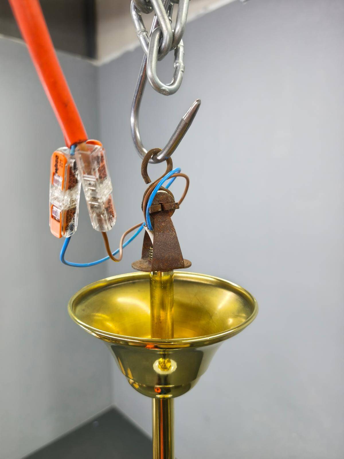 Art Deco Brass Pendant with Geometric Opaline Glass, Czechoslovakia 1930s