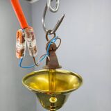 Art Deco Brass Pendant with Geometric Opaline Glass, Czechoslovakia 1930s