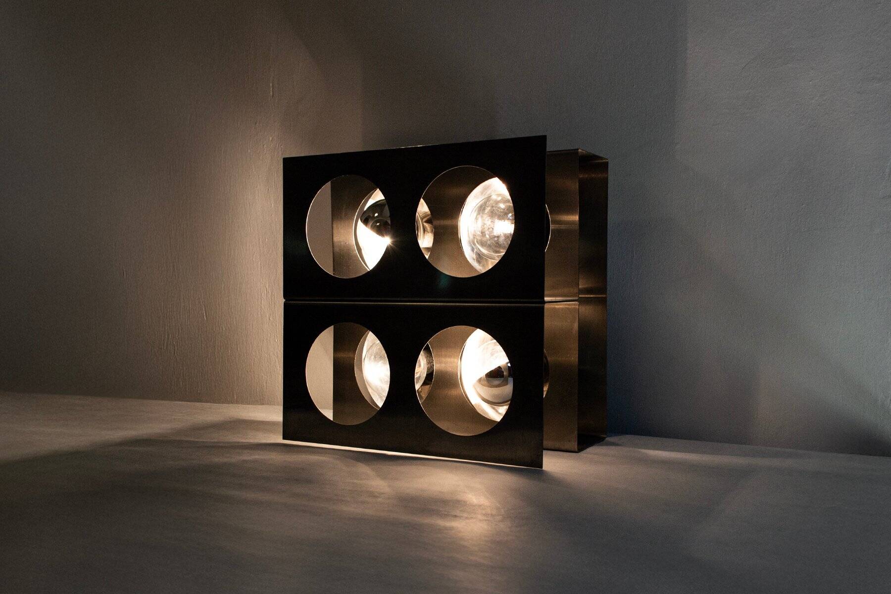 Sculptural lamp with four lights in steel by Roche Bobois, France, 1970s.