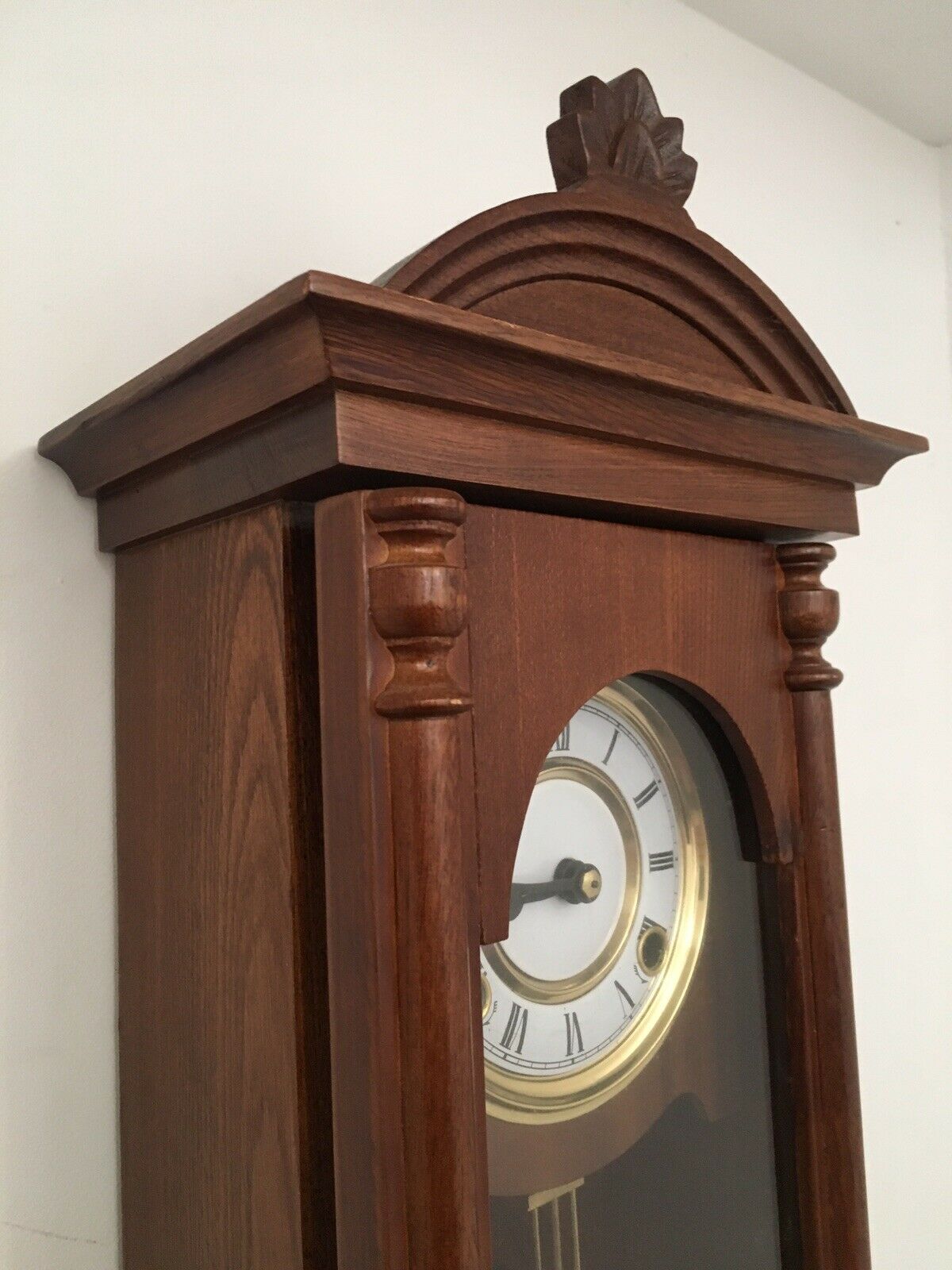 Mid Century Vintage Victorian Style Wall Clock Wood Case,Chime, in Working order